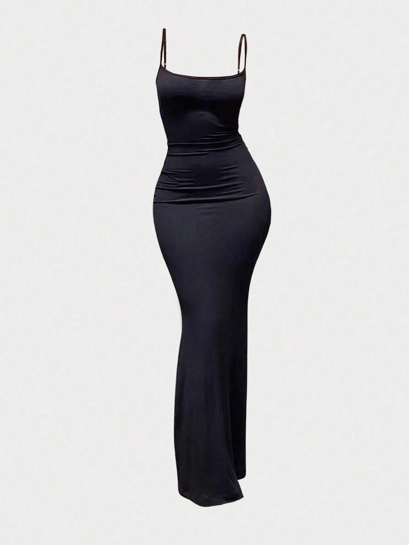 MYSTAURA 3pcs/Set Solid Color Pleated Fitted Camisole Dress, Black,