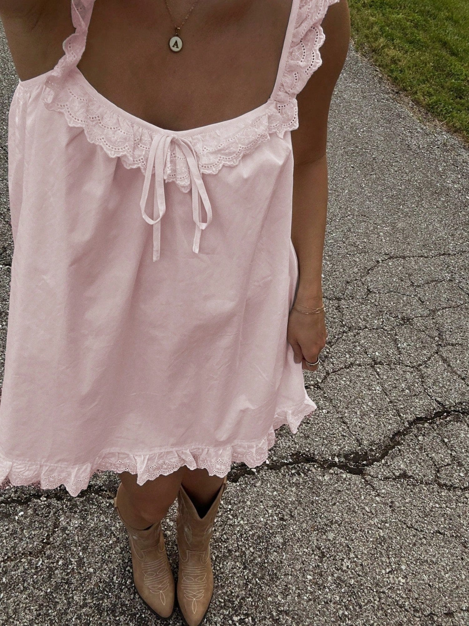 Women's Boho Cottagecore Eyelet Lace Trim Babydoll Mini Dress Sleeveless Square Neck Tie Front Short Dress - image 9