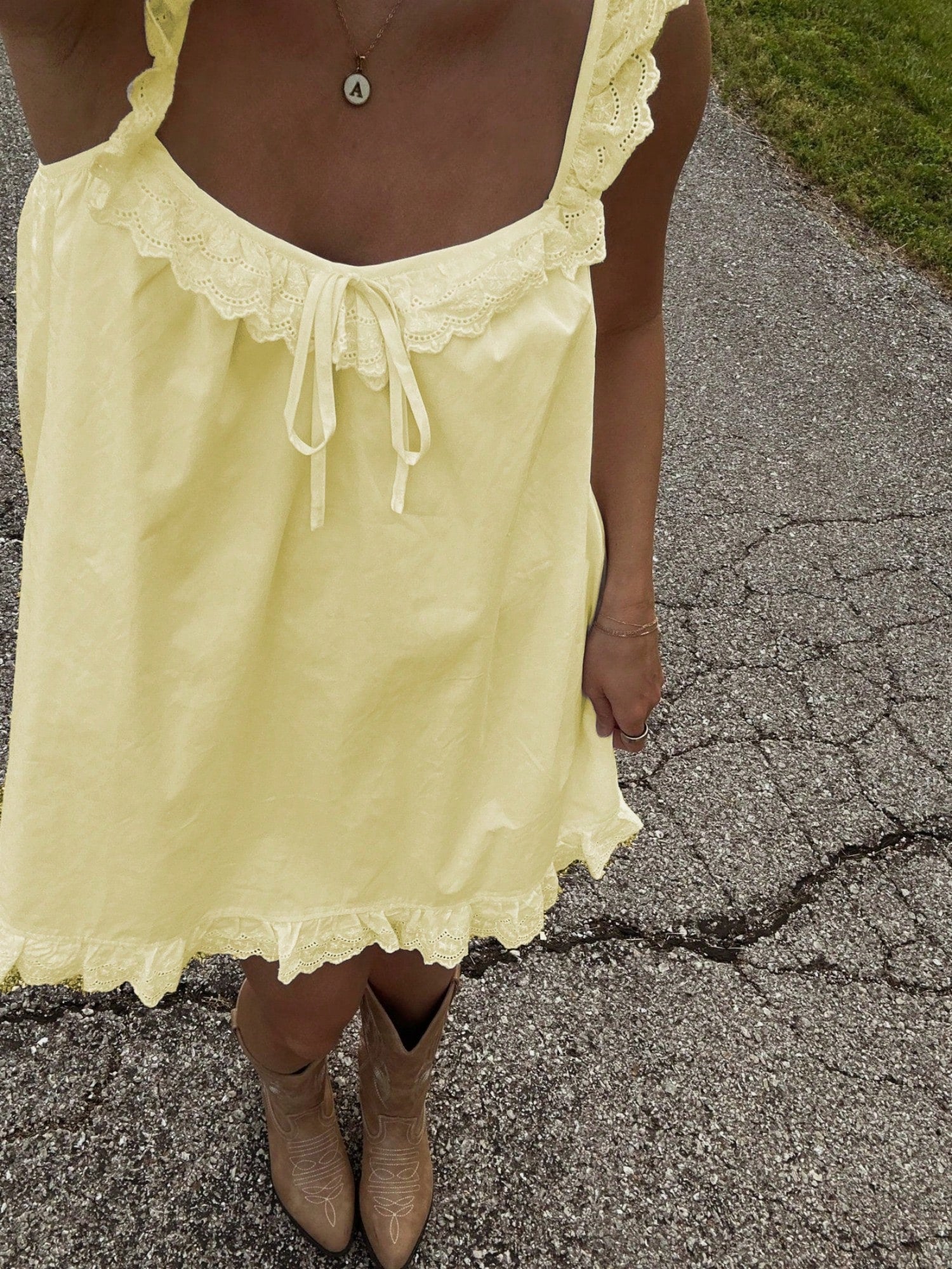 Women's Boho Cottagecore Eyelet Lace Trim Babydoll Mini Dress