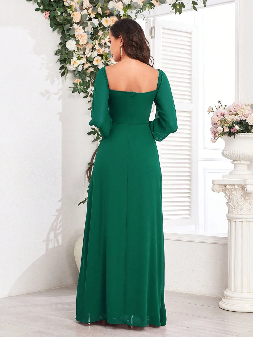 Women's Elegant Off-Shoulder High Slit A-Line Chiffon Bridesmaid Dress, Burgundy Party Gown, Graduation Prom - image 15