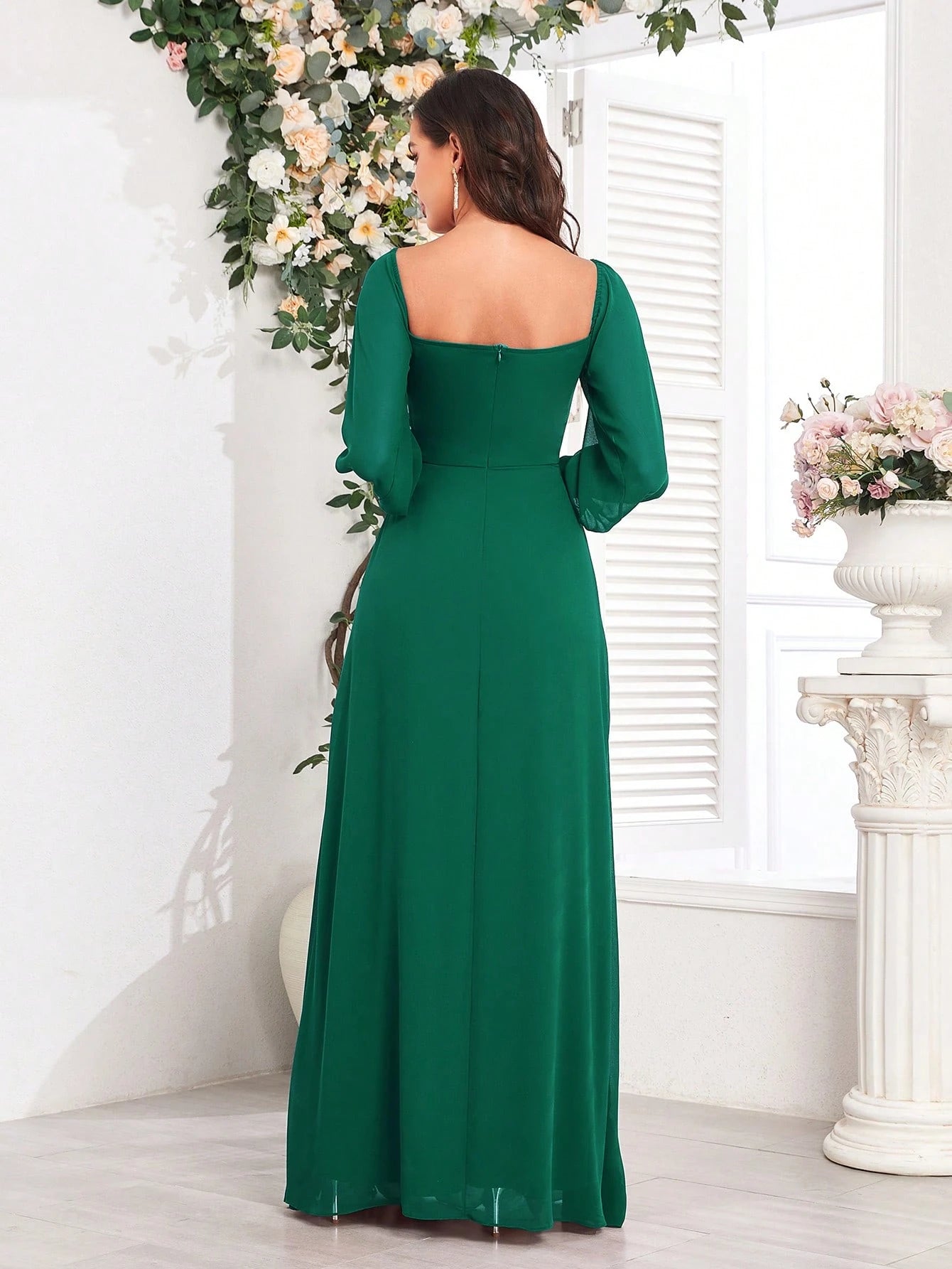 Women's Elegant Off-Shoulder High Slit A-Line Chiffon Bridesmaid Dress, Burgundy Party Gown, Graduation Prom - image 15