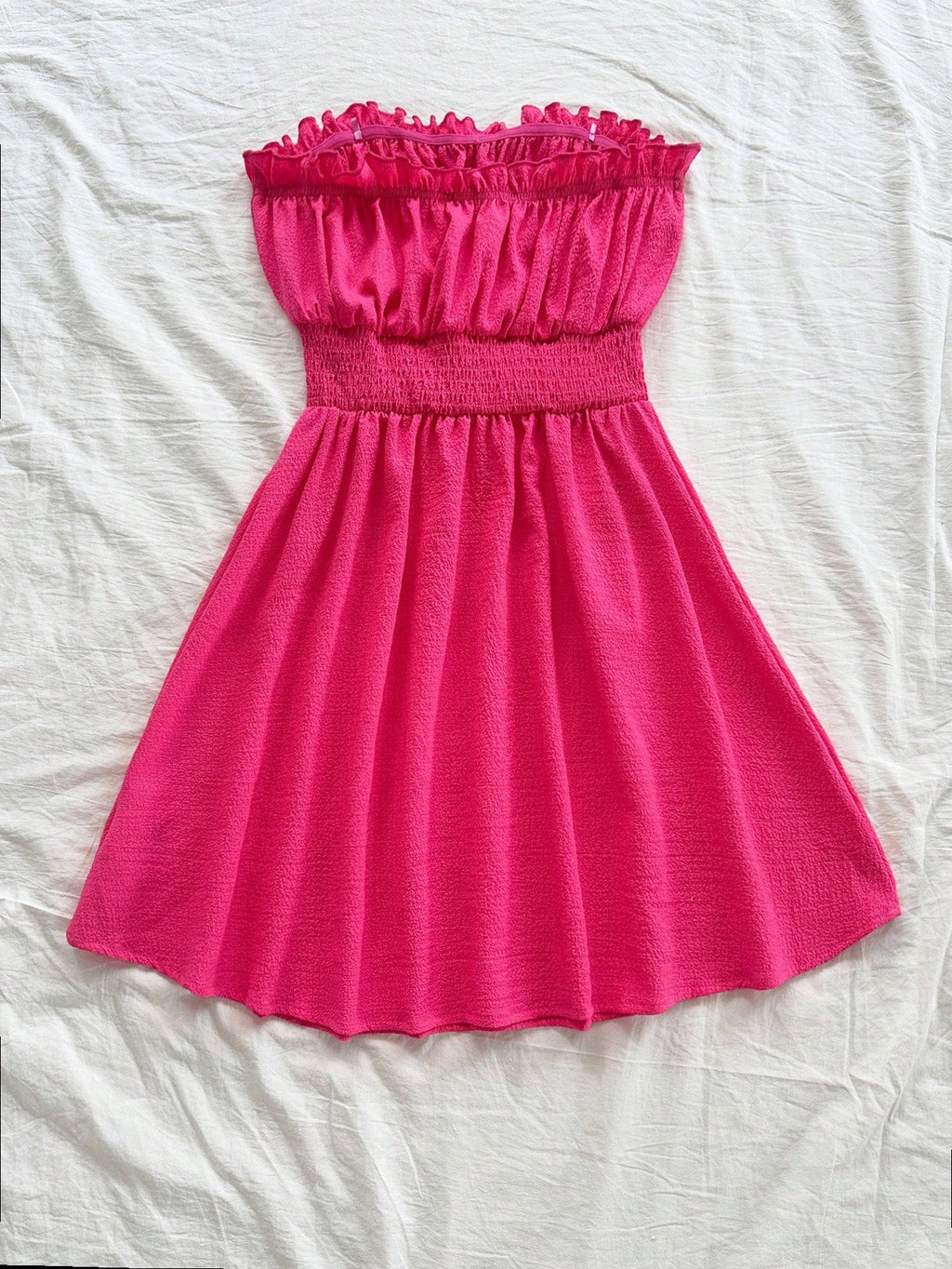 Soleia Women Summer Vacation Strapless Frill Trim Tie Waist Shirred