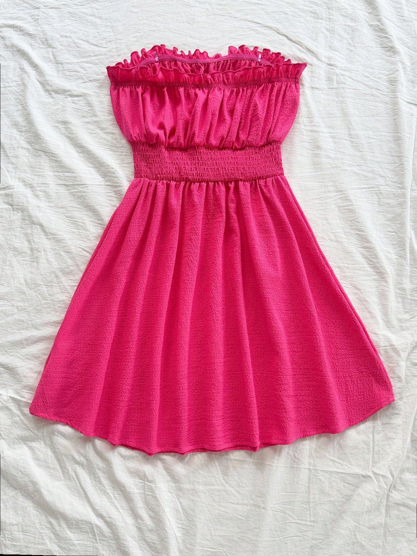 Soleia Women Summer Vacation Strapless Frill Trim Tie Waist Shirred