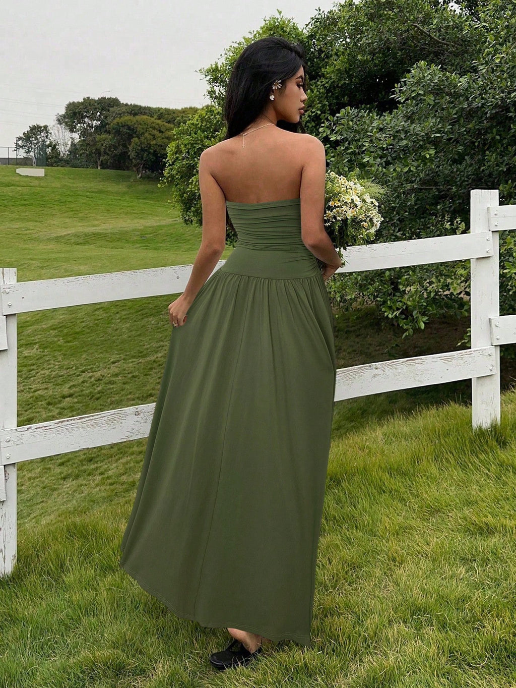 EZwear Women's Long Soli D Color Dress, M I Nim Alist R O Mant Ic Ele