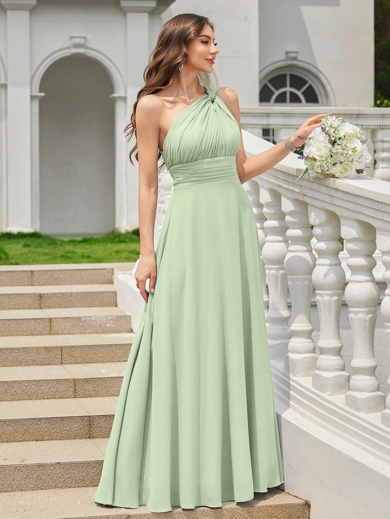 Volly Toych Off-The-Shoulder Ruched Chiffon Elegant Long Formal Bridesmaid Dress, Suitable For Wedding Guests - image 13
