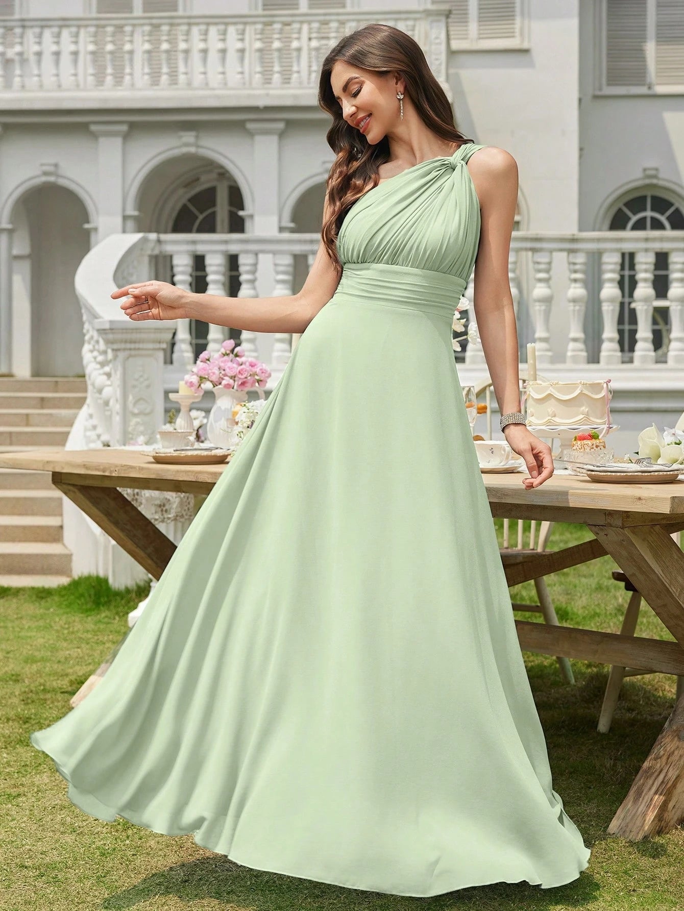 Volly Toych Off-The-Shoulder Ruched Chiffon Elegant Long Formal Bridesmaid Dress, Suitable For Wedding Guests - image 17