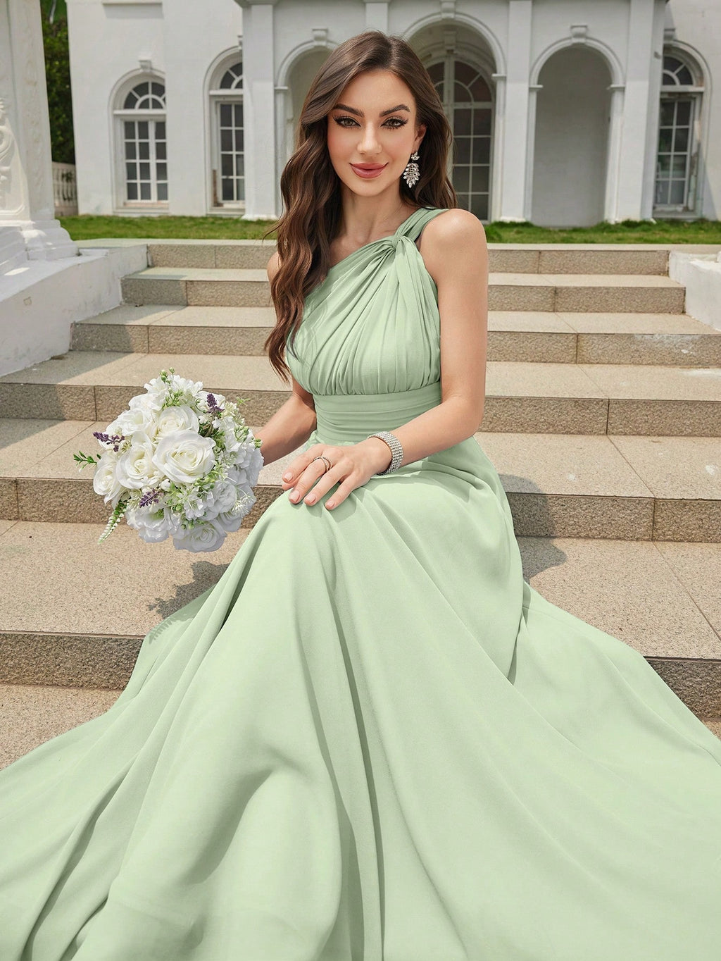 Volly Toych Off-The-Shoulder Ruched Chiffon Elegant Long Formal Bridesmaid Dress, Suitable For Wedding Guests - image 15