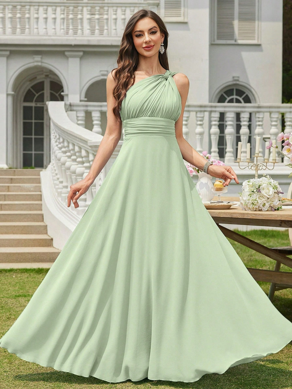 Volly Toych Off-The-Shoulder Ruched Chiffon Elegant Long Formal Bridesmaid Dress, Suitable For Wedding Guests - image 16