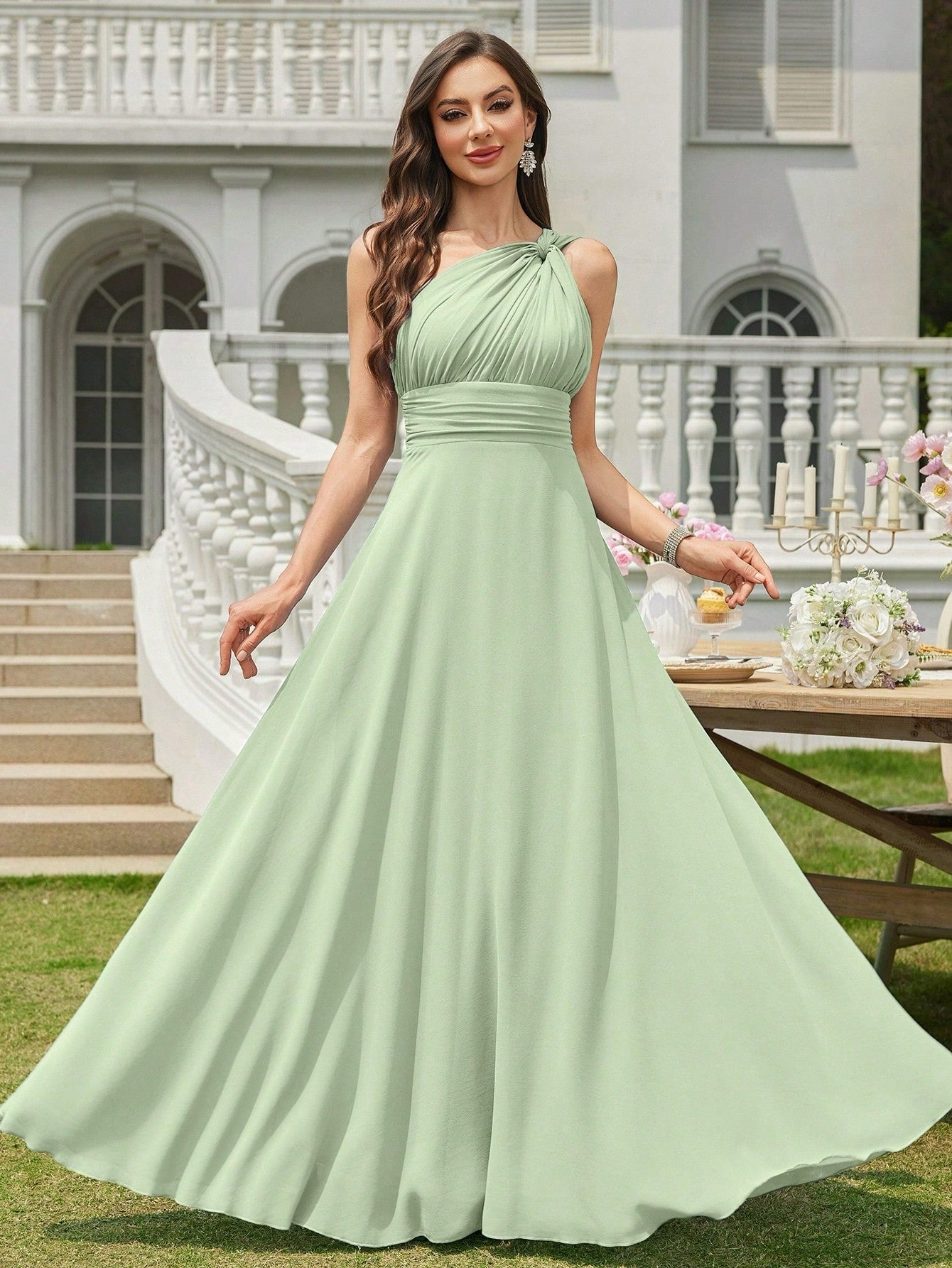 Volly Toych Off-The-Shoulder Ruched Chiffon Elegant Long Formal Bridesmaid Dress, Suitable For Wedding Guests - image 16