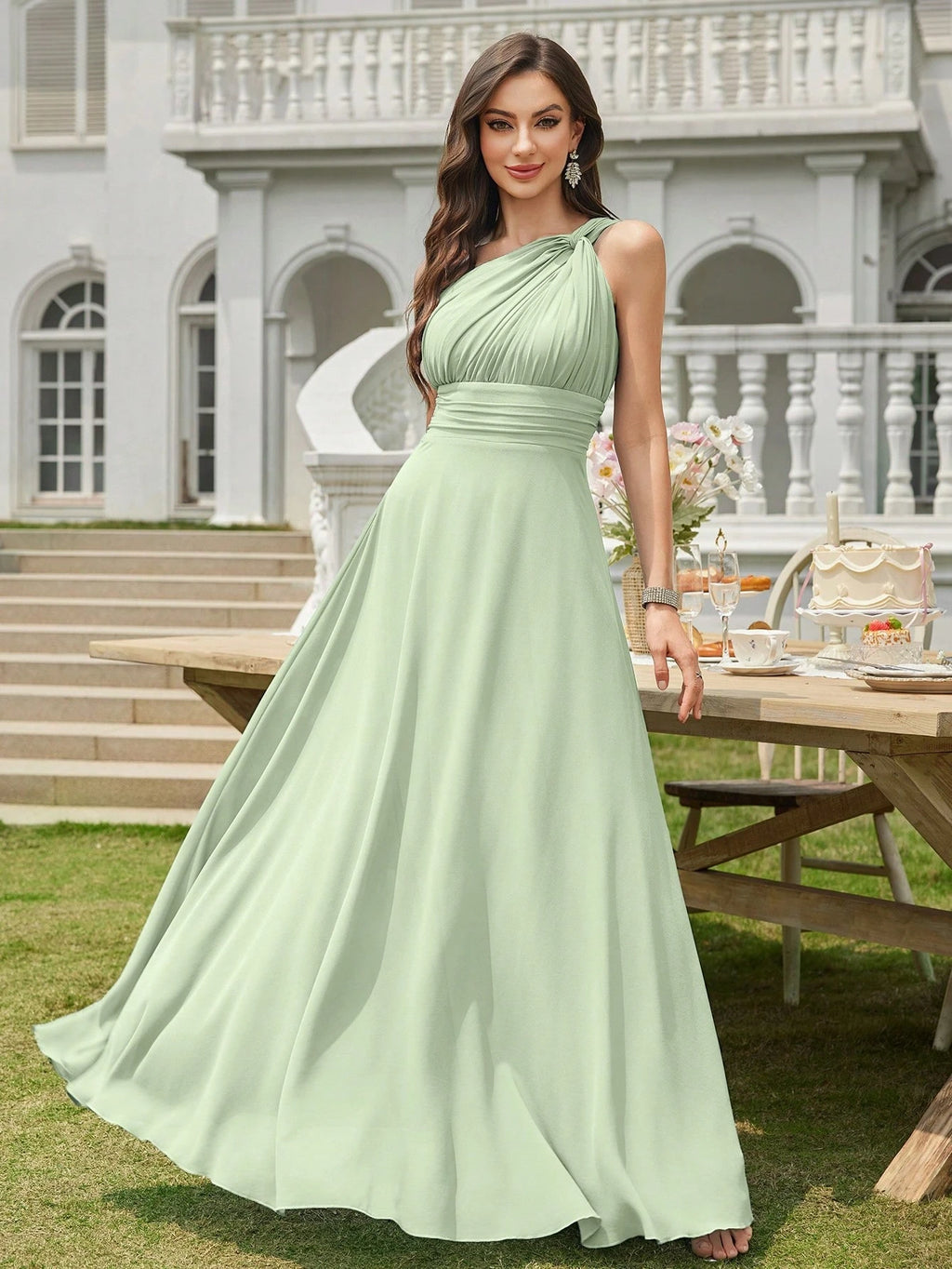 Volly Toych Off-The-Shoulder Ruched Chiffon Elegant Long Formal Bridesmaid Dress, Suitable For Wedding Guests - image 18