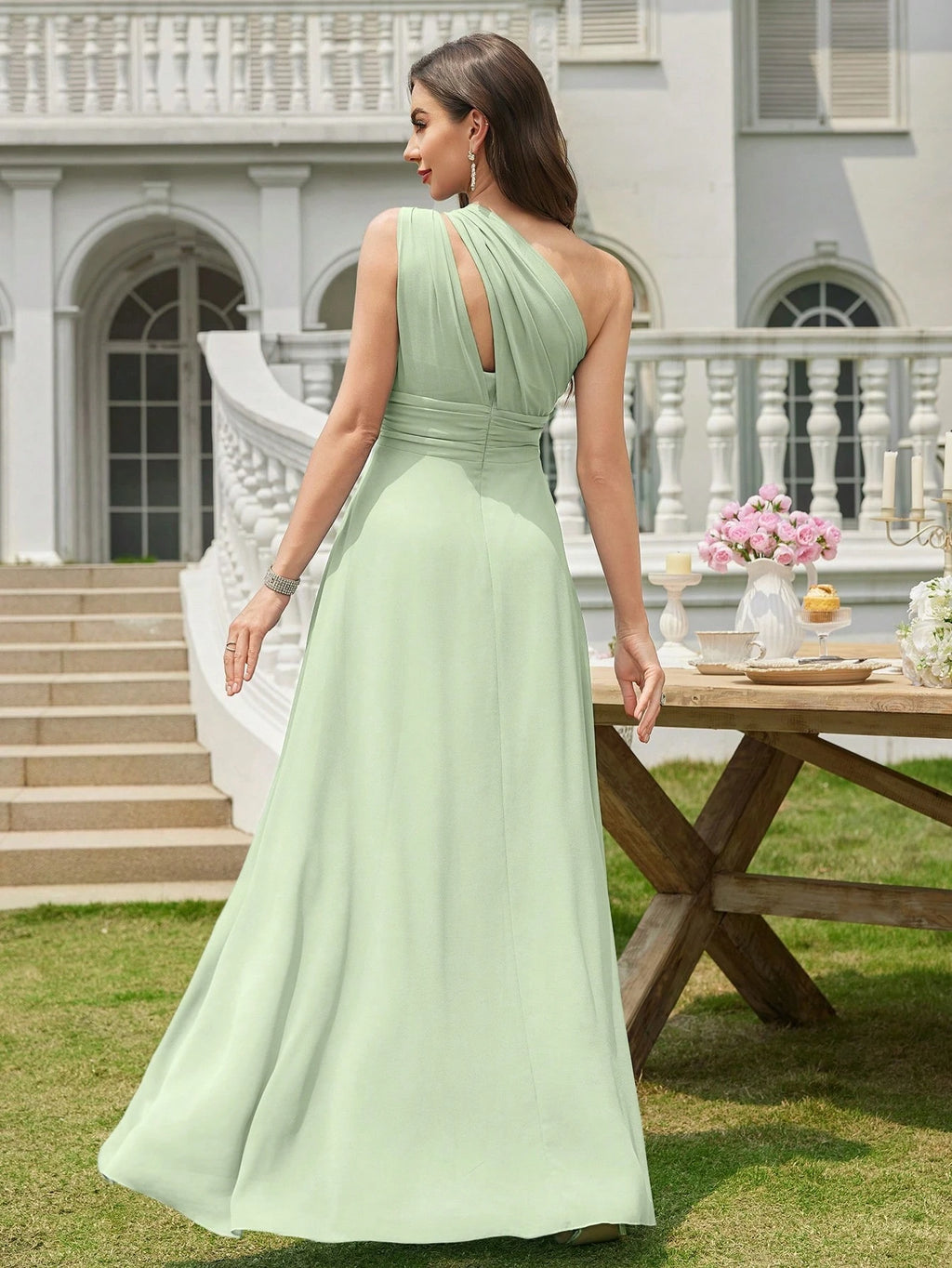 Volly Toych Off-The-Shoulder Ruched Chiffon Elegant Long Formal Bridesmaid Dress, Suitable For Wedding Guests - image 14