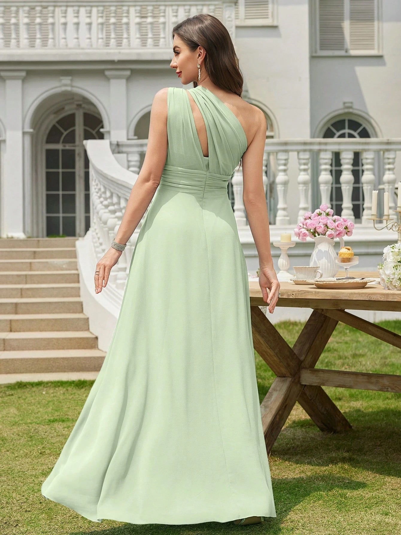 Volly Toych Off-The-Shoulder Ruched Chiffon Elegant Long Formal Bridesmaid Dress, Suitable For Wedding Guests - image 14