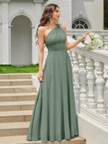 Volly Toych Off-The-Shoulder Ruched Chiffon Elegant Long Formal Bridesmaid Dress, Suitable For Wedding Guests
