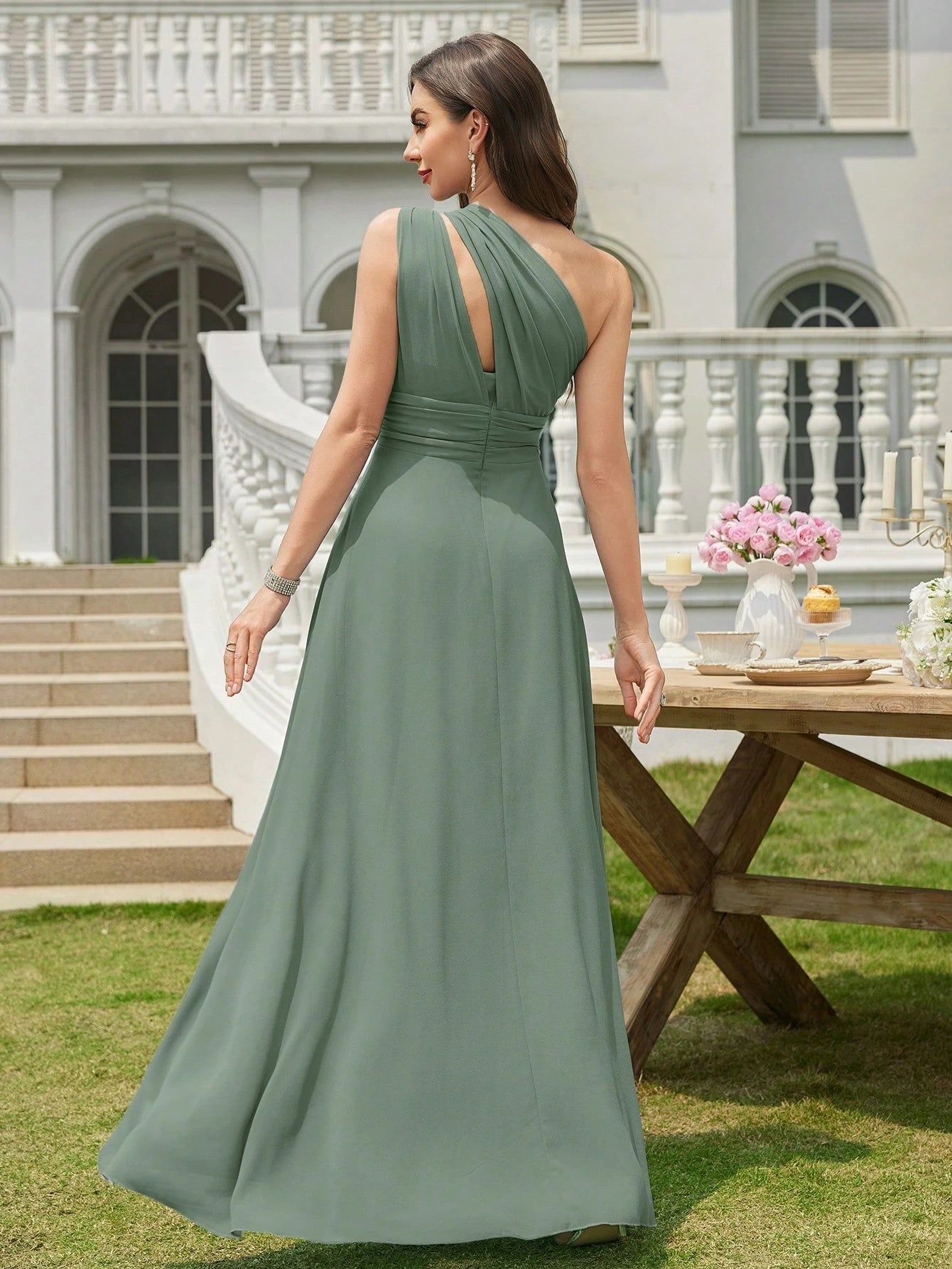 Volly Toych Off-The-Shoulder Ruched Chiffon Elegant Long Formal Bridesmaid Dress, Suitable For Wedding Guests - image 2