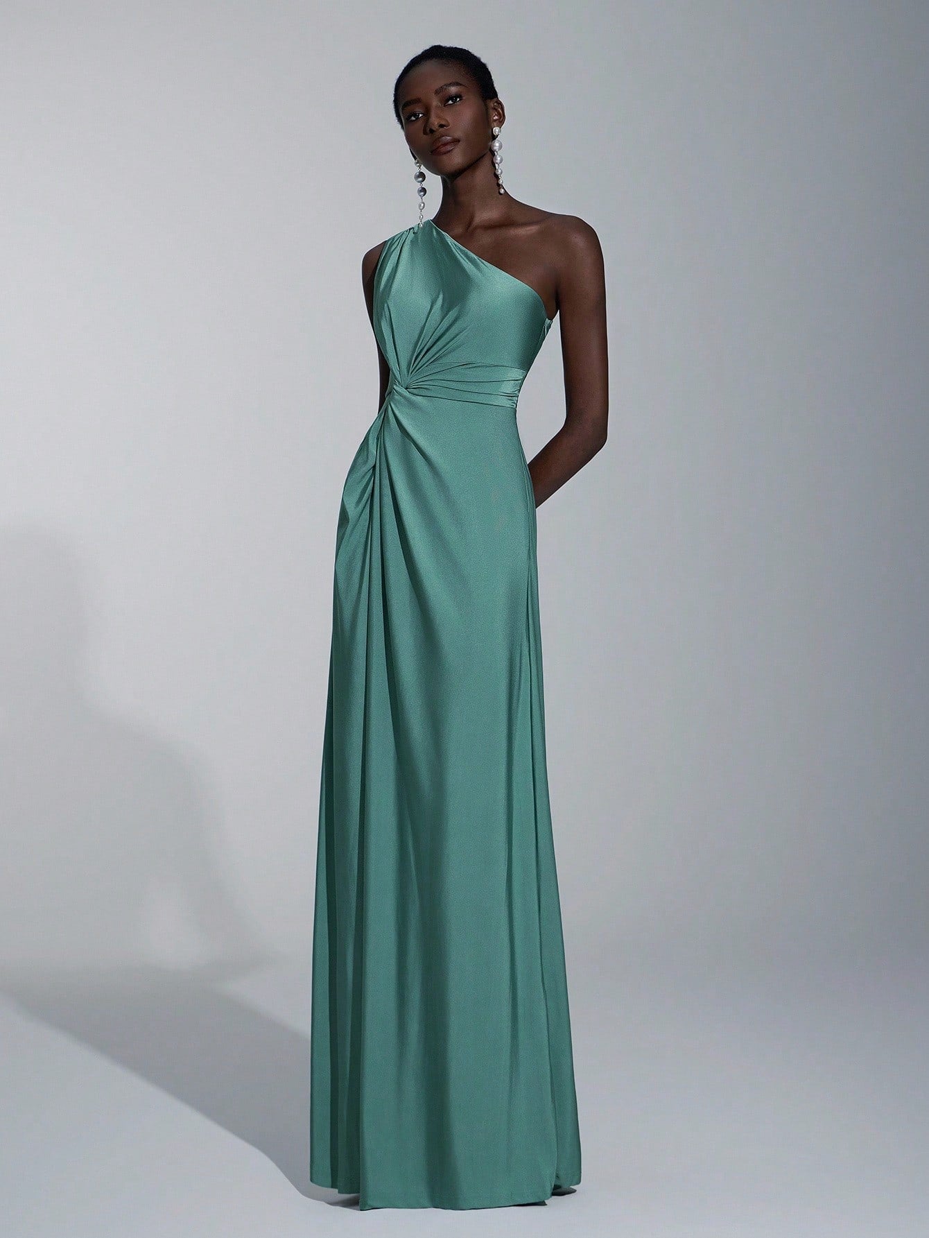 Elitara Women's Emerald Green Winter Elegant Formal One-Shoulder Twisted Knitted Dress, Floor Length A-Line - image 8