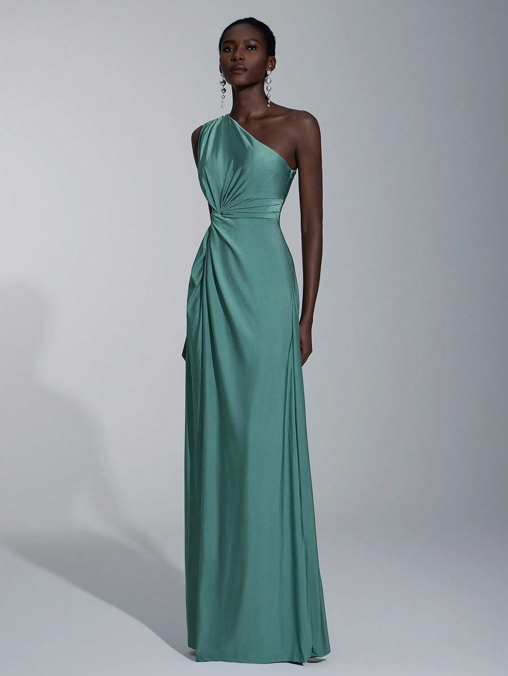 Elitara Women's Emerald Green Winter Elegant Formal One-Shoulder Twisted Knitted Dress, Floor Length A-Line - image 10