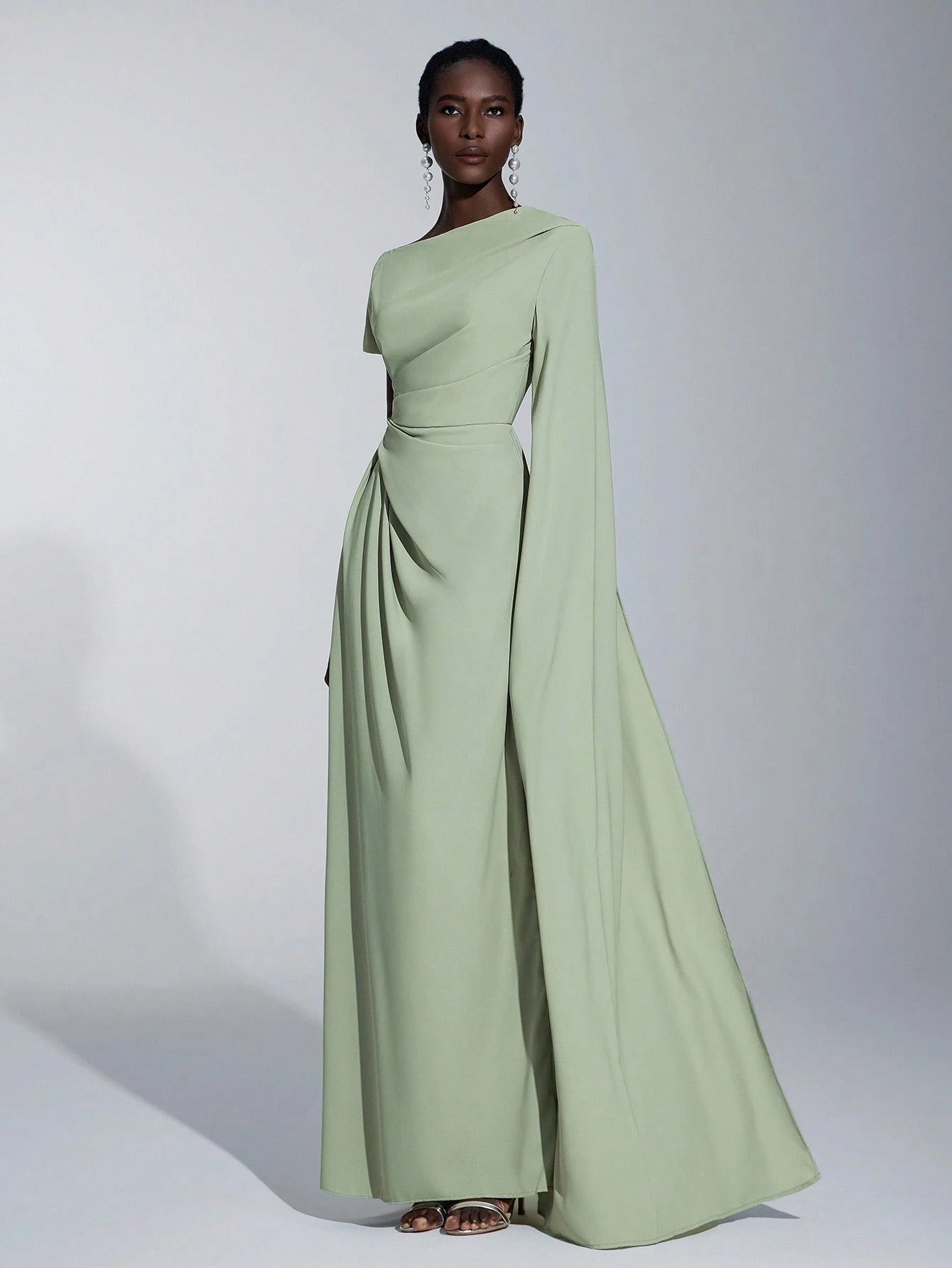 Elitara Elegant Asymmetric Sleeve Ruffle Hem Long Sleeve Dress, Suitable For Wedding, Party, Date, Formal - image 15