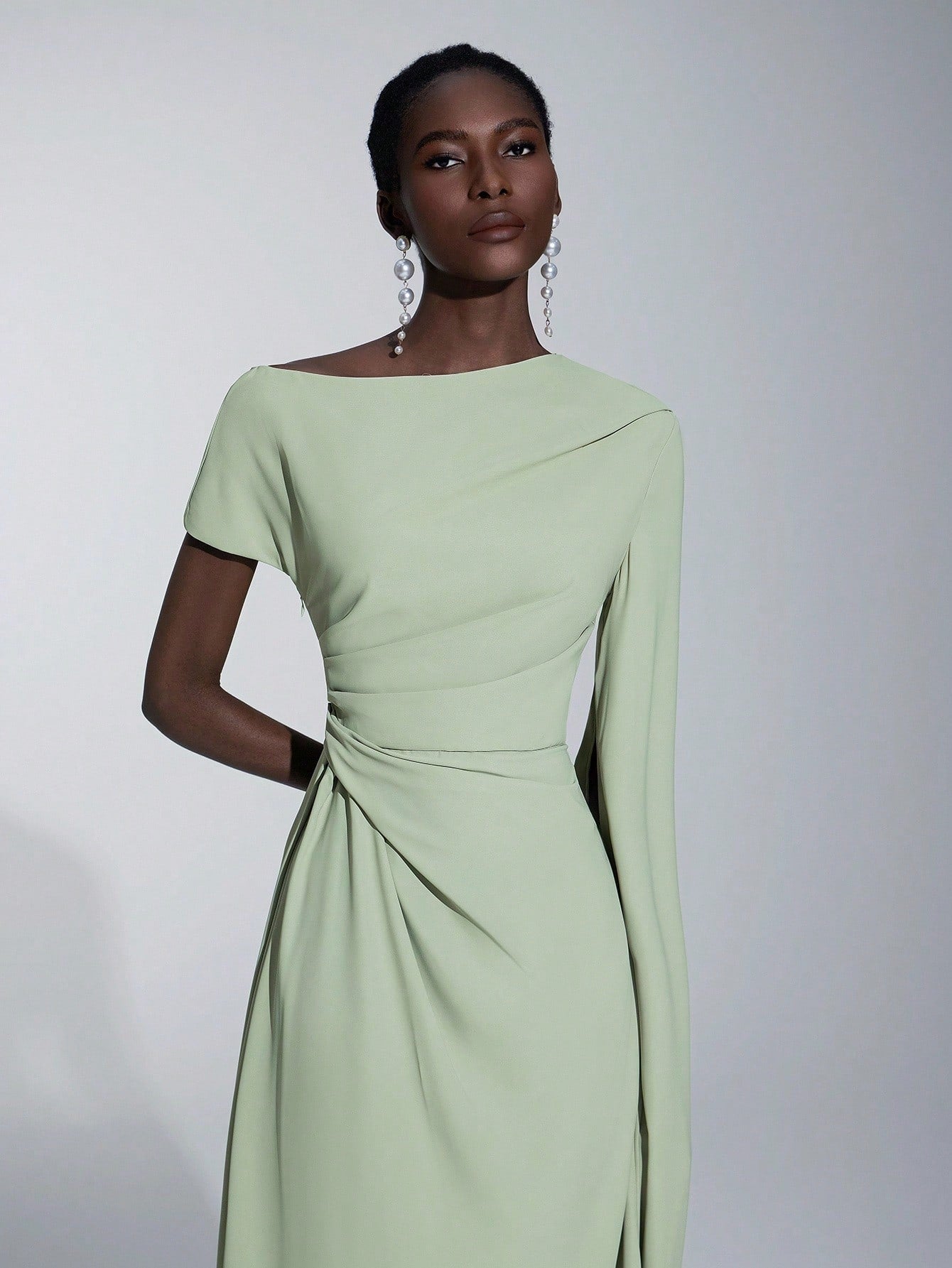 Elitara Elegant Asymmetric Sleeve Ruffle Hem Long Sleeve Dress, Suitable For Wedding, Party, Date, Formal - image 18
