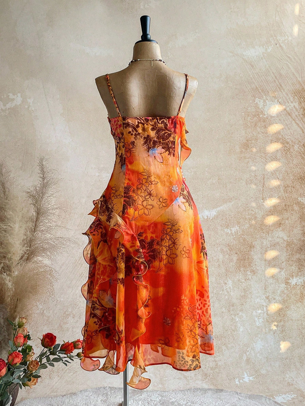 Soleia WYWH Vacation Retro Bohemian Animal Print Tie Dye Jellyfish Frill Trim 3D Floral Shiny Chiffon Dress - image 2