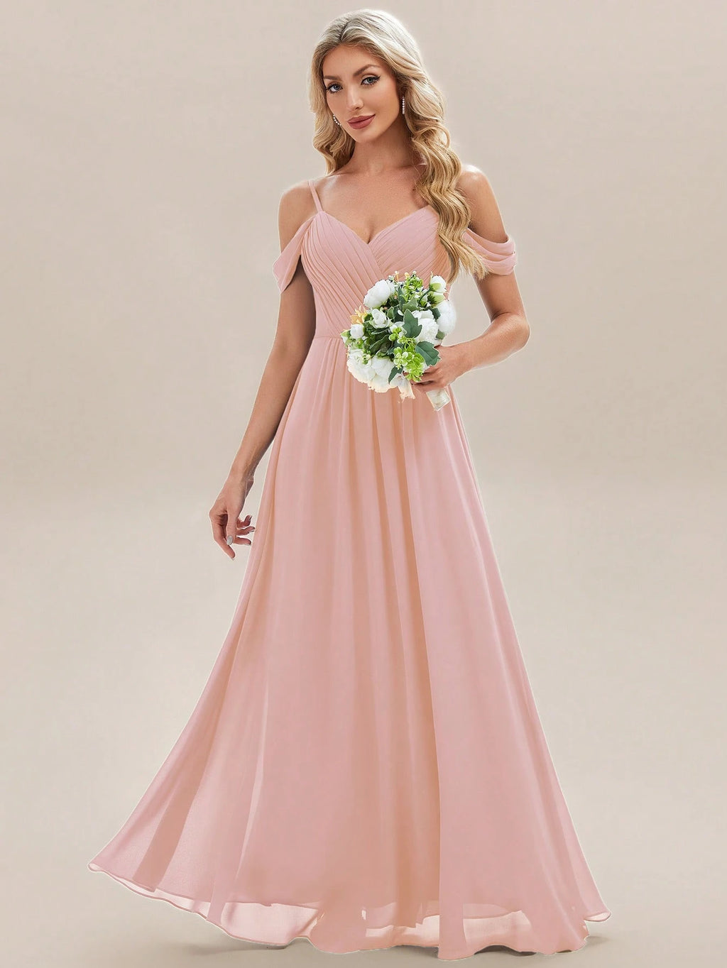 EVERPRETTY Elegant Solid Color V-Neck Ruched Blush Pink Bridesmaid Dress, Suitable For Weddings, Birthdays, - image 9