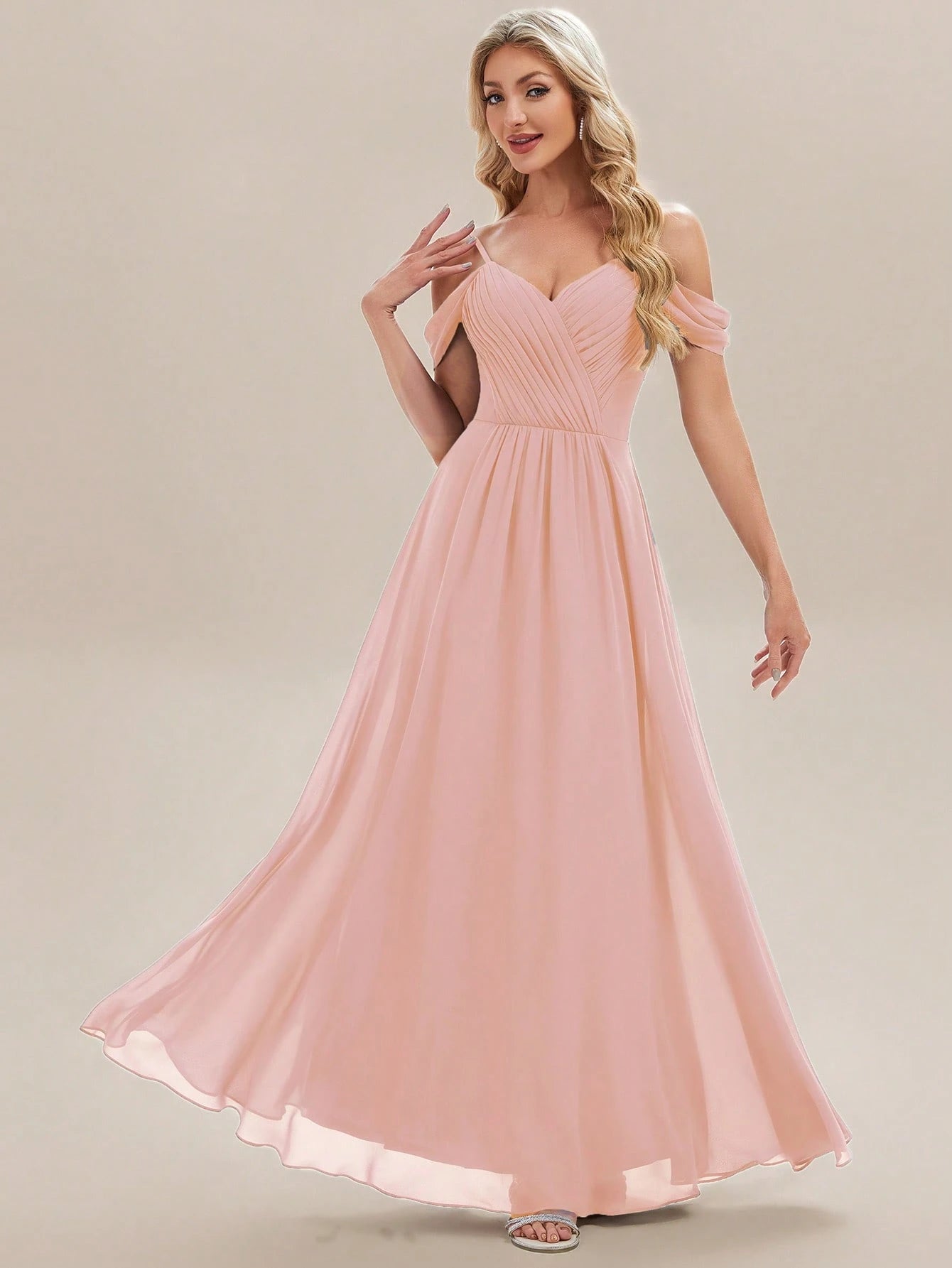 EVERPRETTY Elegant Solid Color V-Neck Ruched Blush Pink Bridesmaid Dress, Suitable For Weddings, Birthdays, - image 11