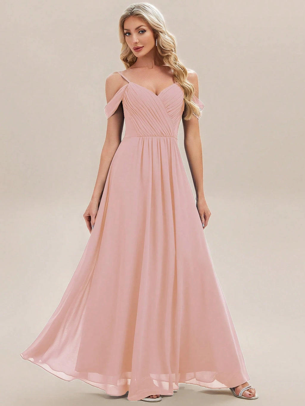 EVERPRETTY Elegant Solid Color V-Neck Ruched Blush Pink Bridesmaid Dress, Suitable For Weddings, Birthdays, - image 10