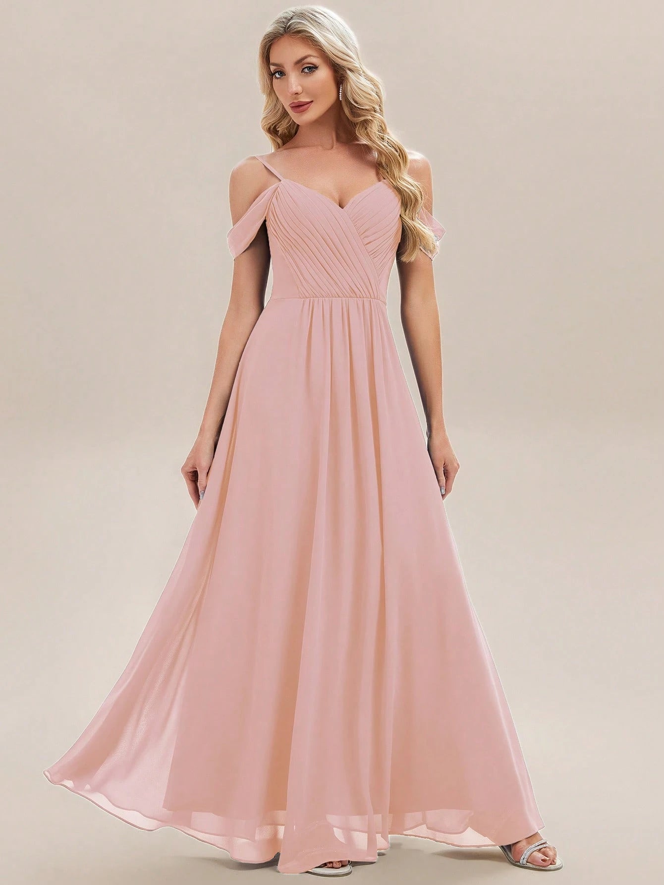 EVERPRETTY Elegant Solid Color V-Neck Ruched Blush Pink Bridesmaid Dress, Suitable For Weddings, Birthdays, - image 10