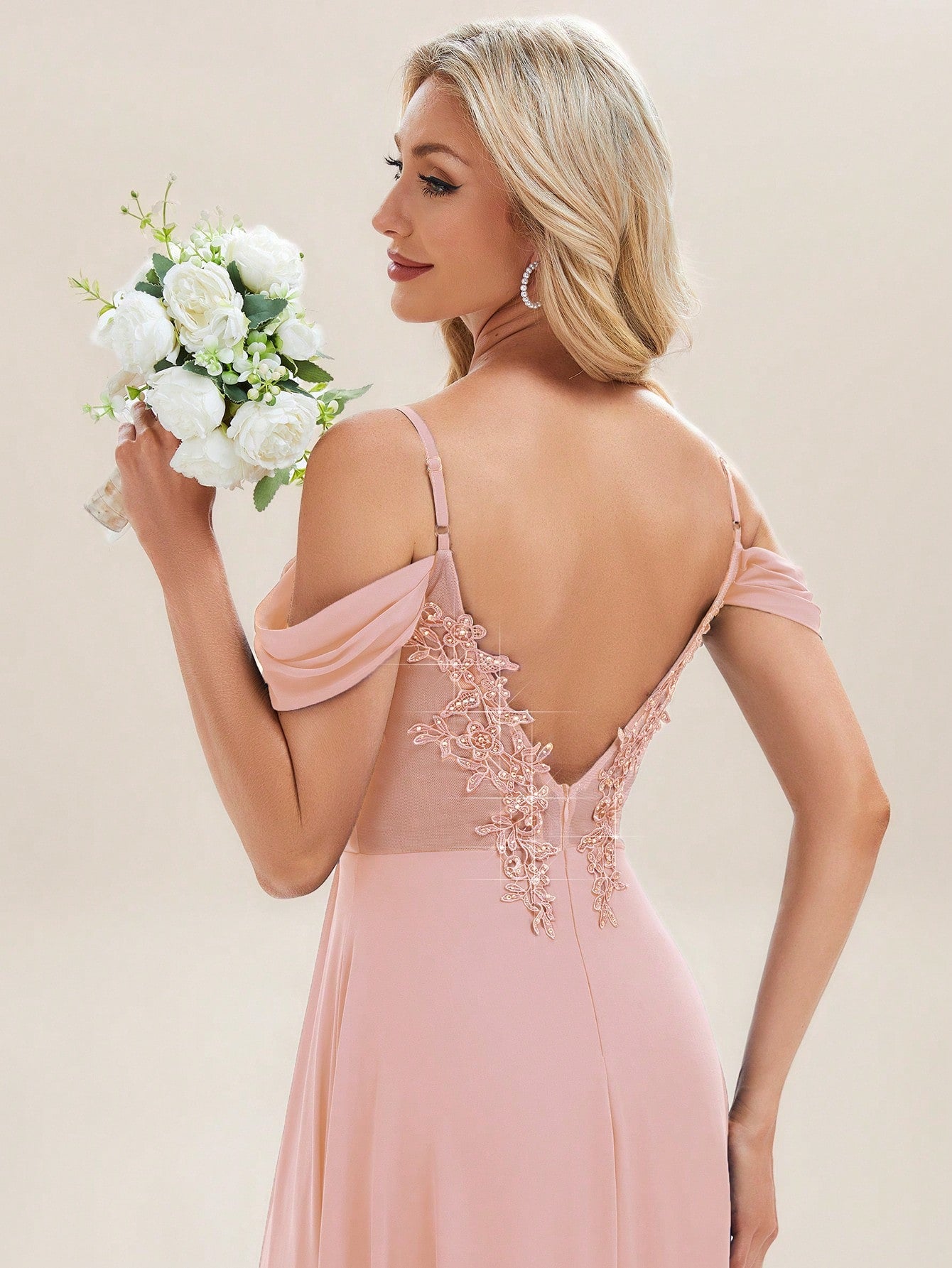 EVERPRETTY Elegant Solid Color V-Neck Ruched Blush Pink Bridesmaid Dress, Suitable For Weddings, Birthdays, - image 8