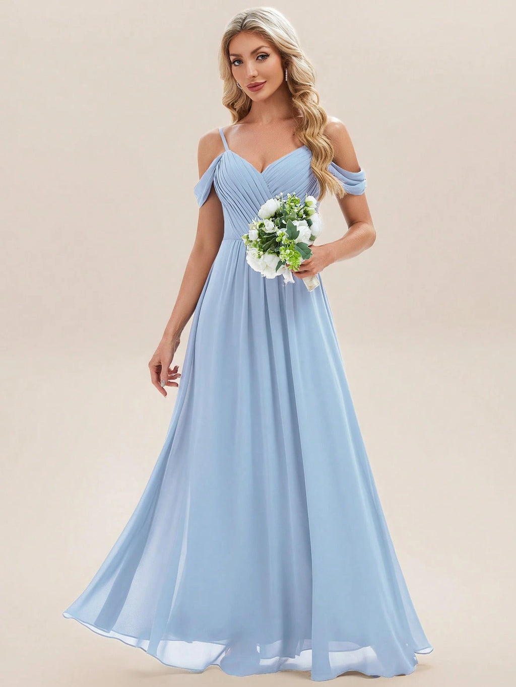 EVERPRETTY Elegant Solid Color V-Neck Ruched Blush Pink Bridesmaid Dress, Suitable For Weddings, Birthdays, - image 19