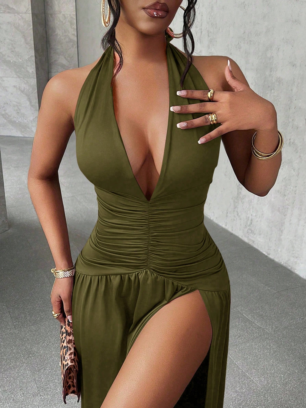 Slaydiva Elegant Romantic Sexy Party Deep V-Neck Halter Split A-Line Long Dress,Summer Dresses For Women - image 5