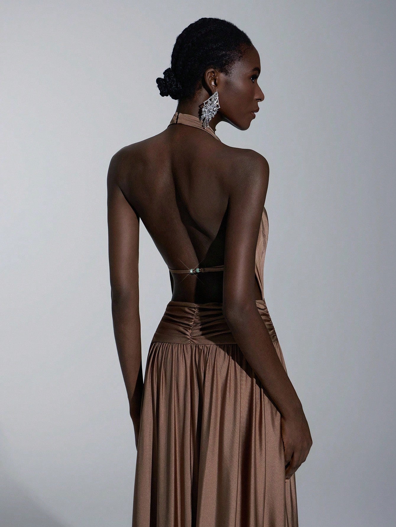 Elitara Mocha Summer Elegant Formal Event Prom Wedding, Minimalist Brown Halter Backless A-Line Dress For - image 5