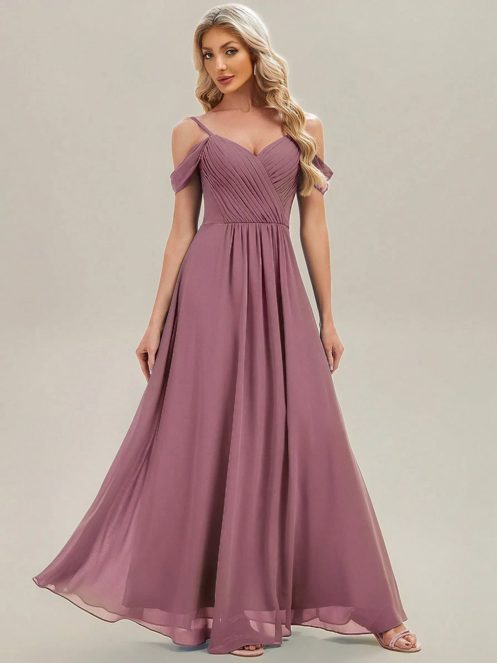 EVERPRETTY Elegant Solid Color V-Neck Ruched Blush Pink Bridesmaid Dress, Suitable For Weddings, Birthdays, - image 16