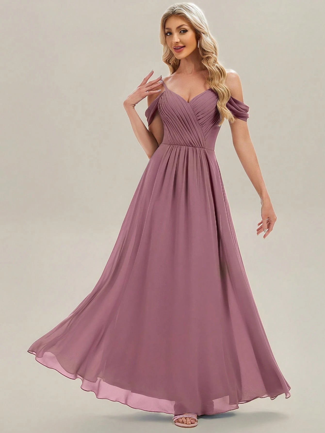 EVERPRETTY Elegant Solid Color V-Neck Ruched Blush Pink Bridesmaid Dress, Suitable For Weddings, Birthdays, - image 17