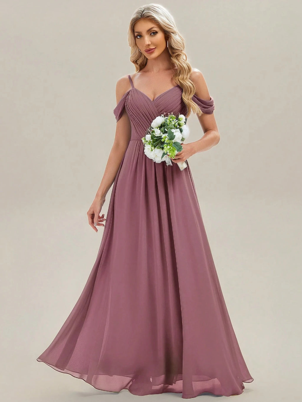 EVERPRETTY Elegant Solid Color V-Neck Ruched Blush Pink Bridesmaid Dress, Suitable For Weddings, Birthdays, - image 14