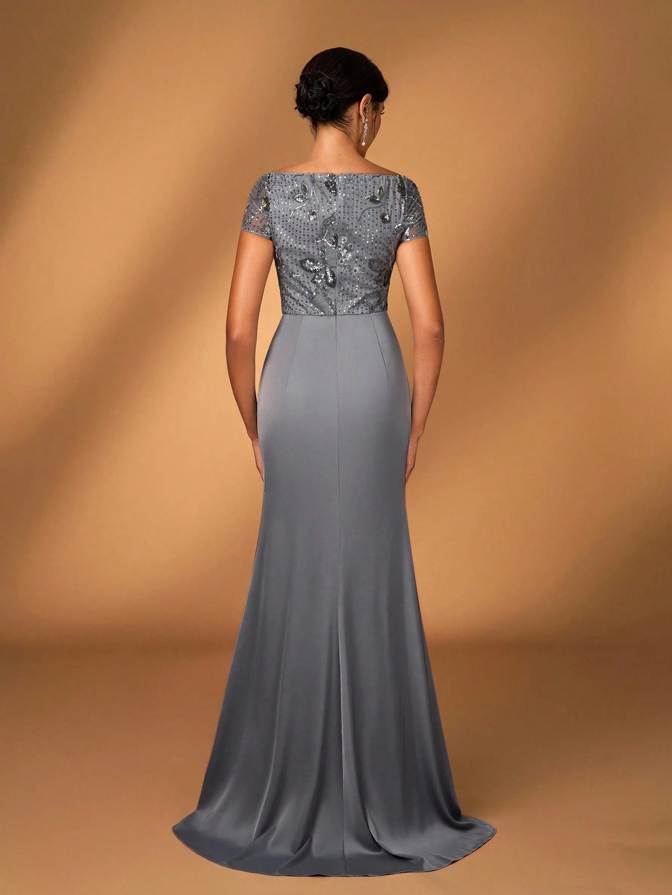 Serin Elegant Luxurious Gold Winter Formal Evening Wedding Mother Of The Bride Dress,Embroidered Faux Pearl - image 4
