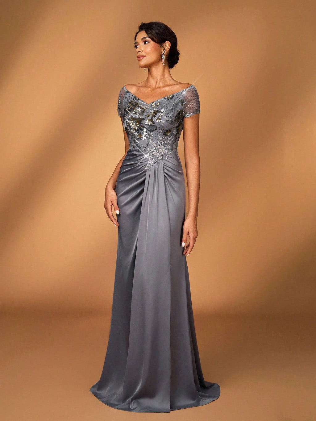 Serin Elegant Luxurious Gold Winter Formal Evening Wedding Mother Of The Bride Dress,Embroidered Faux Pearl - image 5