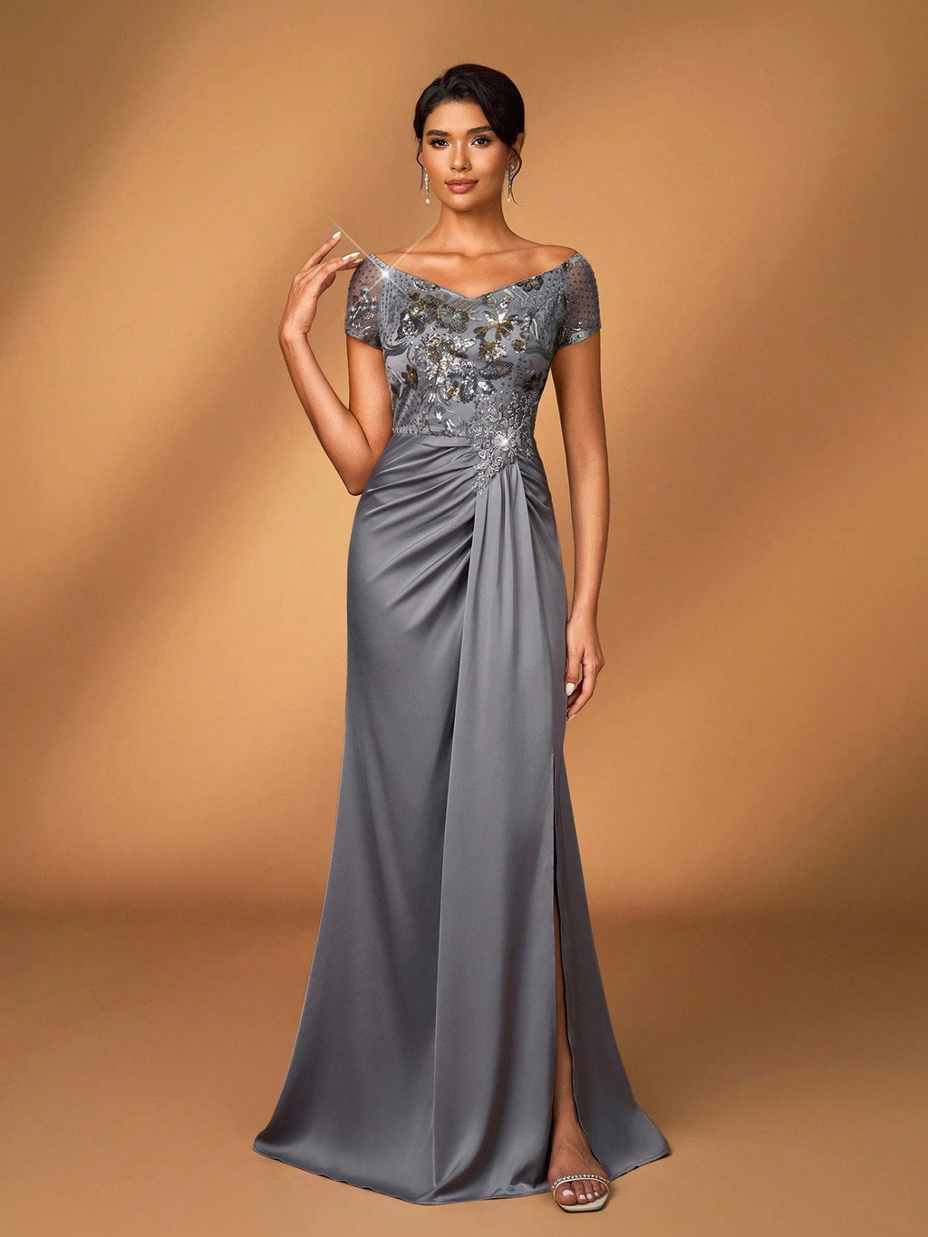 Serin Elegant Luxurious Gold Winter Formal Evening Wedding Mother Of The Bride Dress,Embroidered Faux Pearl - image 6