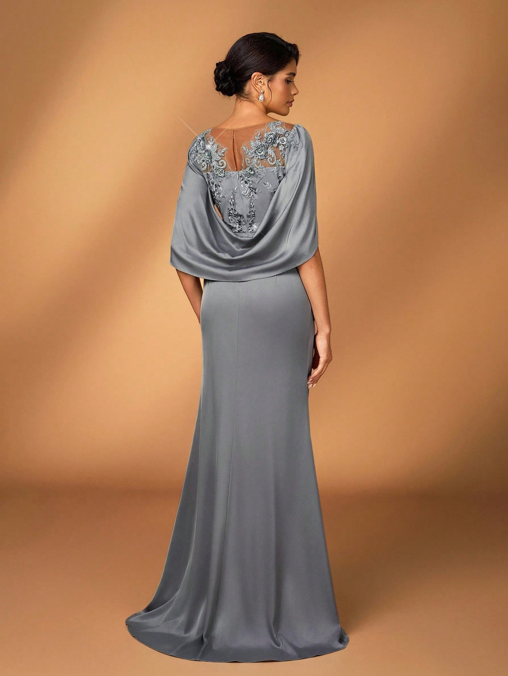 Serin Elegant Luxurious Embroidered Lace & Sequin Patchwork Elastic Satin Ruffle Sleeve Mermaid Hem - image 4