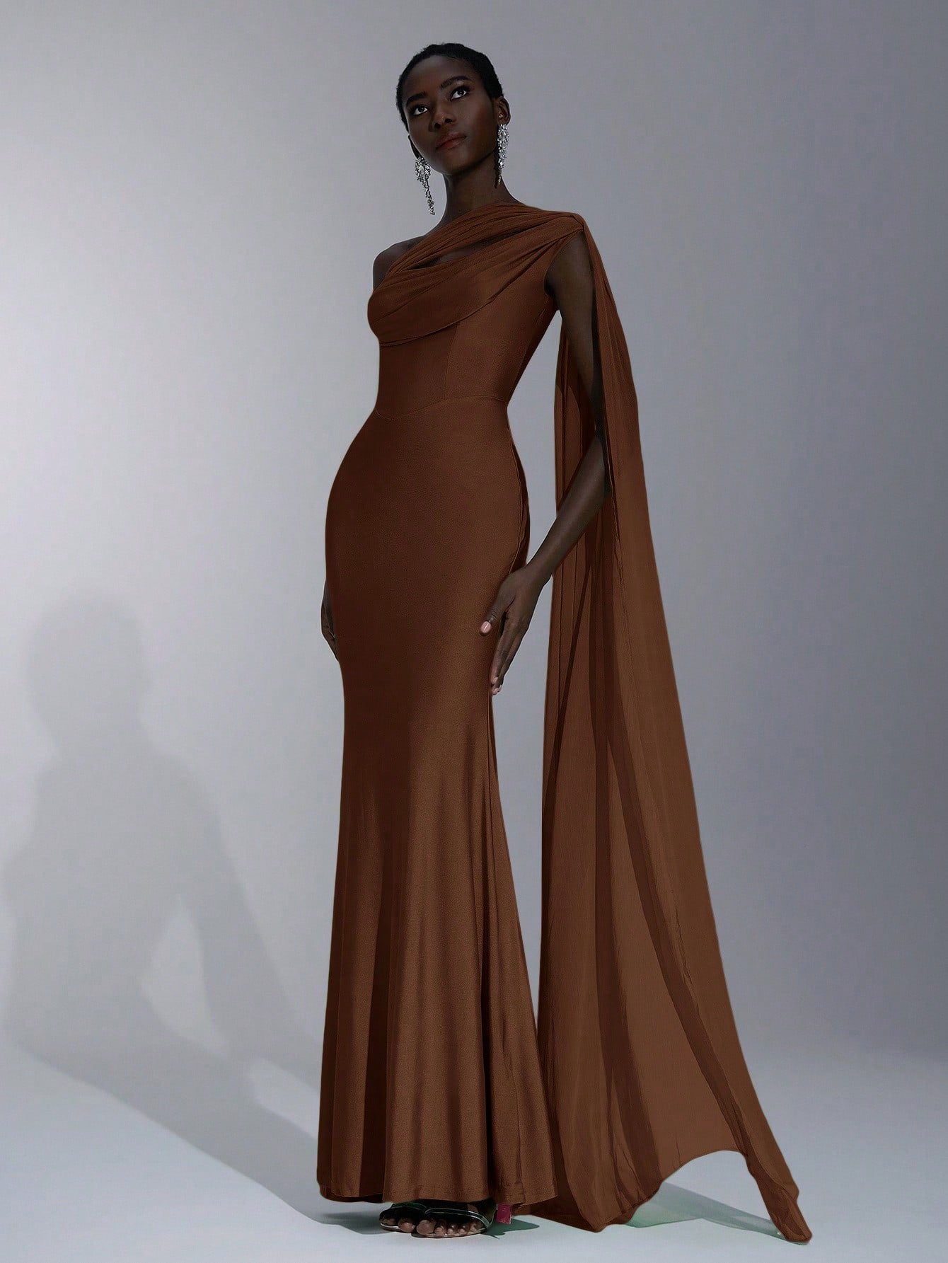 Elitara Sage Green Summer Elegant Formal Evening Wedding Guest Dress, Oblique Shoulder Halter Neck Slim - image 8