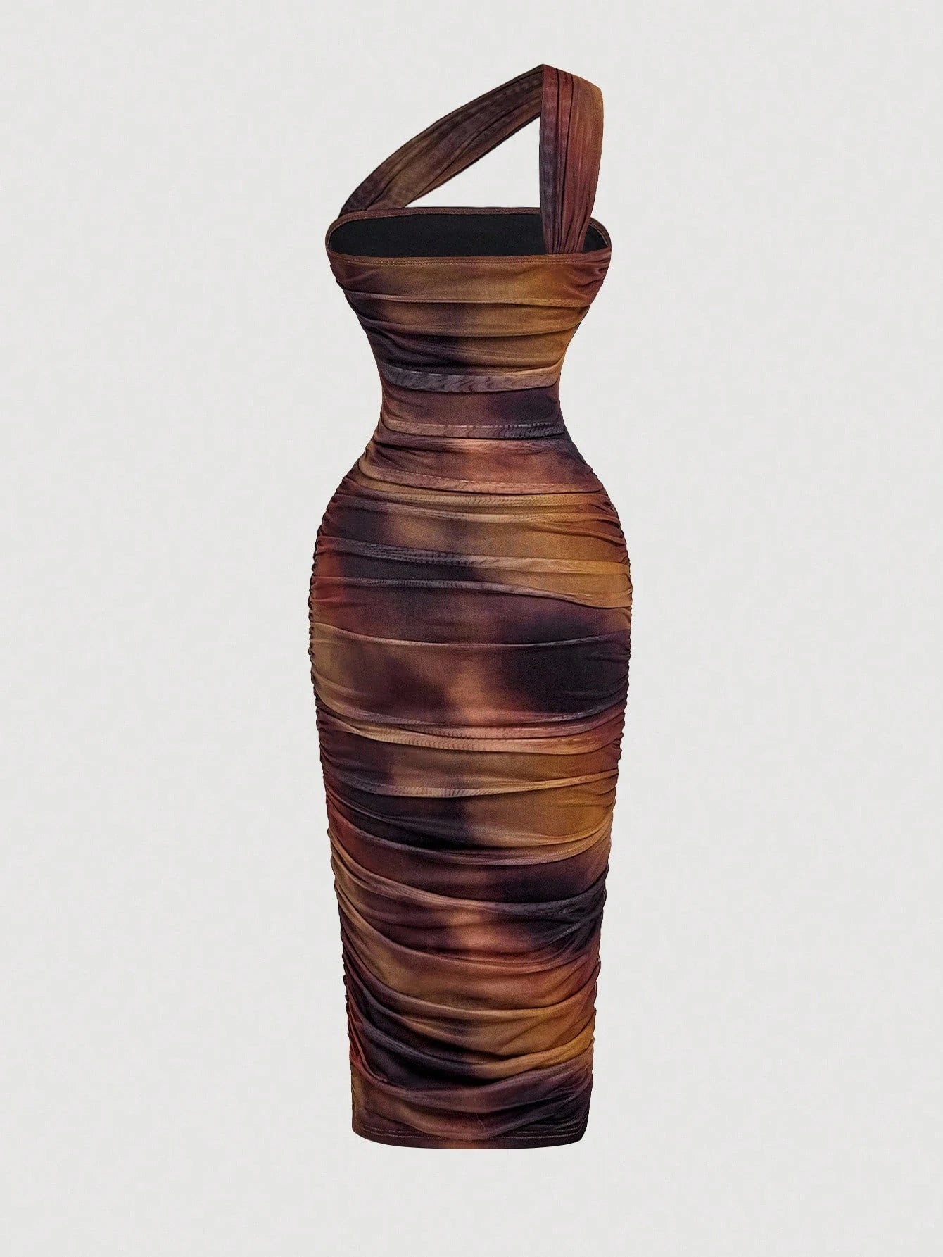 MOD Women's Elegant Sexy Dark Brown Summer Vintage Asymmetric Ruched Sleeveless Dress, One Shoulder Night Out - image 2