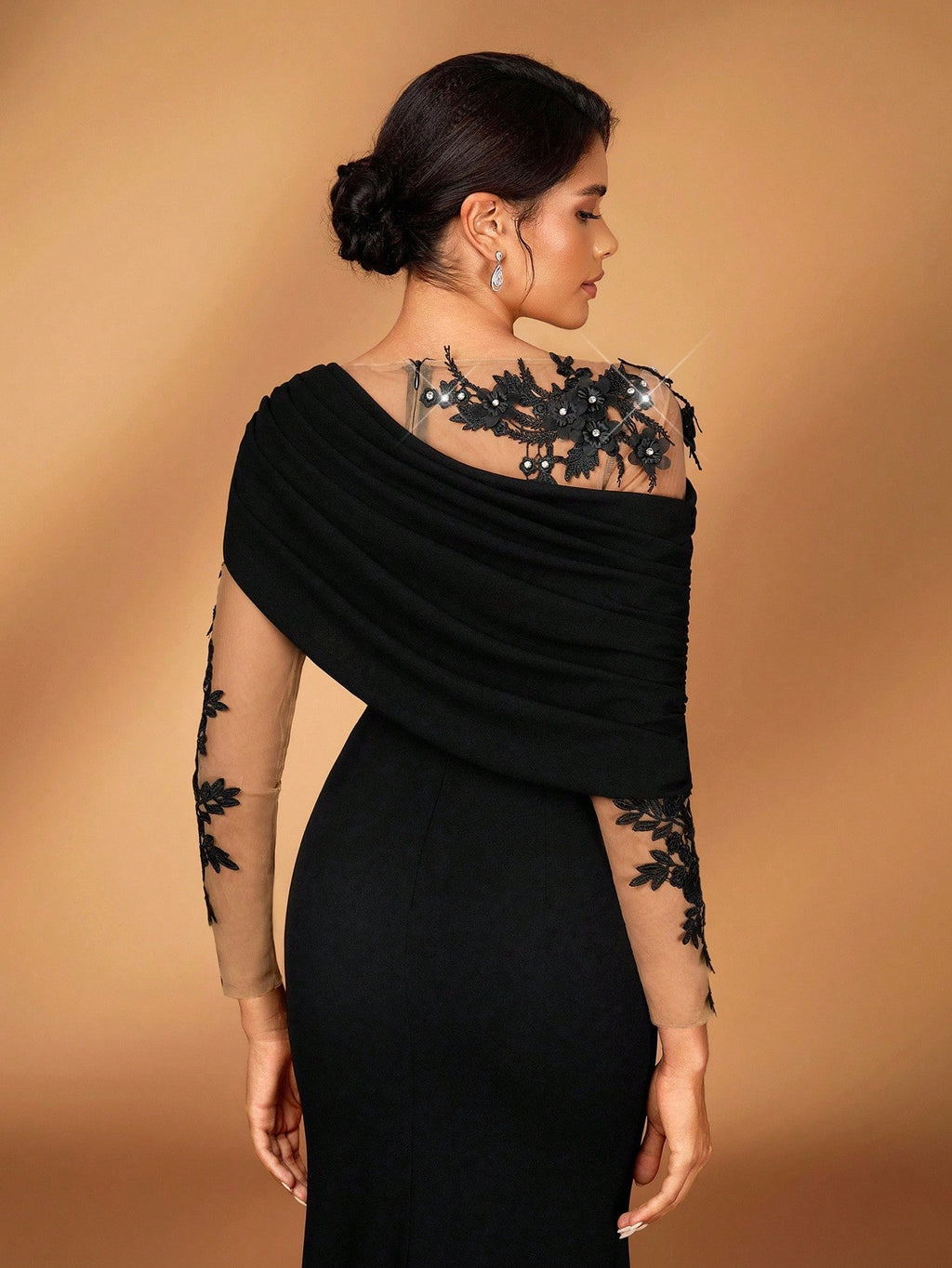 Serin Elegant Burgundy Summer Elastic Knit Contrast Mesh Asymmetric Shoulder Mermaid Hem Dress,Suitable For - image 9