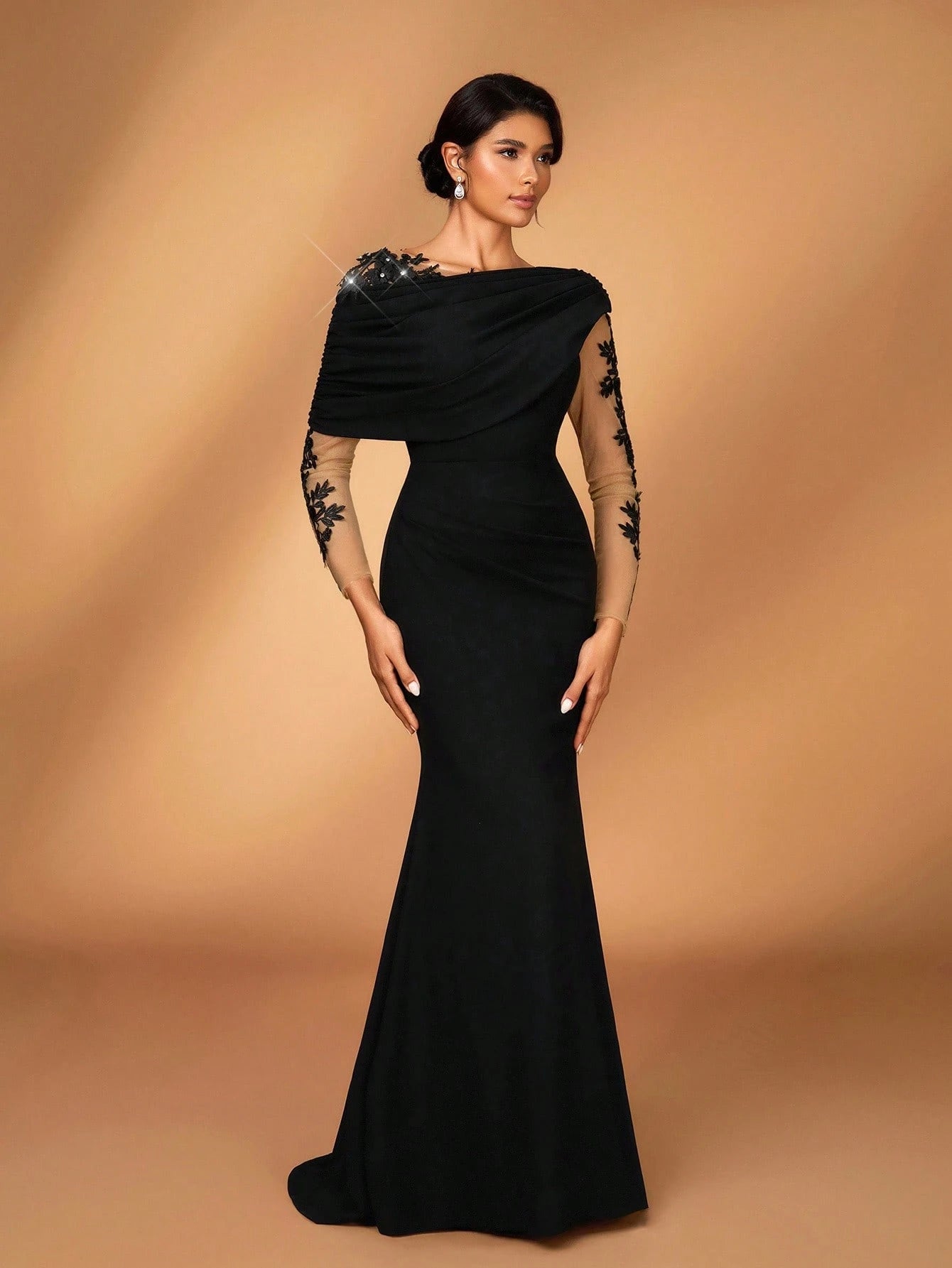 Serin Elegant Burgundy Summer Elastic Knit Contrast Mesh Asymmetric Shoulder Mermaid Hem Dress,Suitable For - image 13
