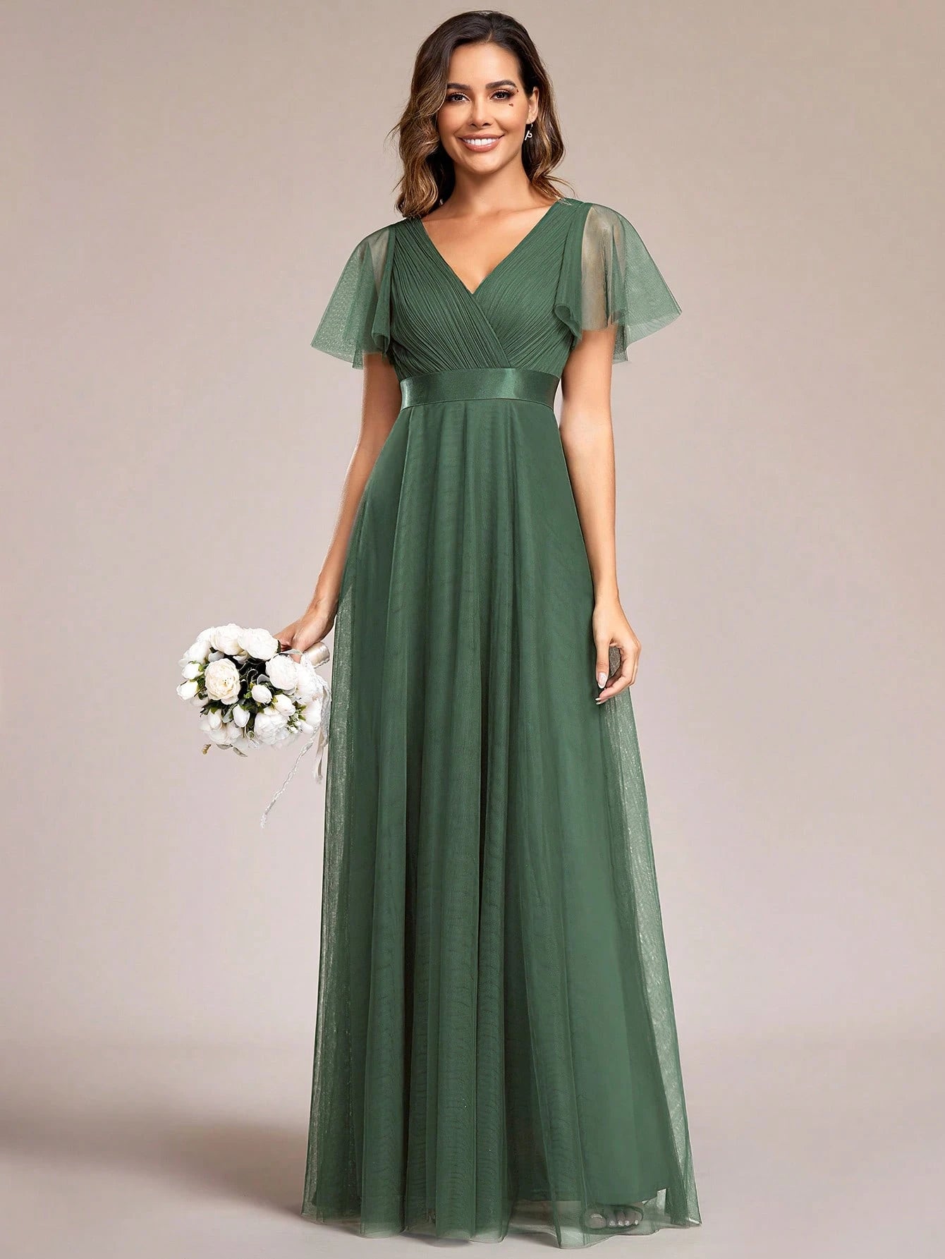 EVERPRETTY Romantic V-Neck A-Line Chiffon Pink Bridesmaid Dress, Suitable For Wedding Guests, Formal - image 20