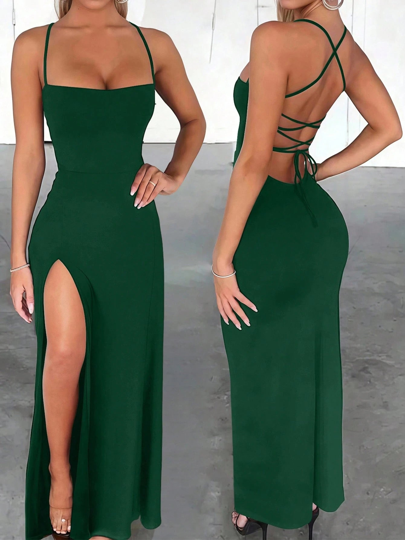 Zyxie Fitted Sexy Elegant High Slit Criss-Cross Strap Tie-Up Long Dress For Women Party Brown Summer - image 10