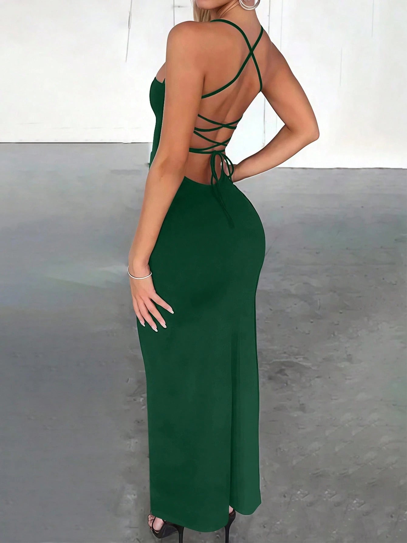 Zyxie Fitted Sexy Elegant High Slit Criss-Cross Strap Tie-Up Long Dress For Women Party Brown Summer - image 17