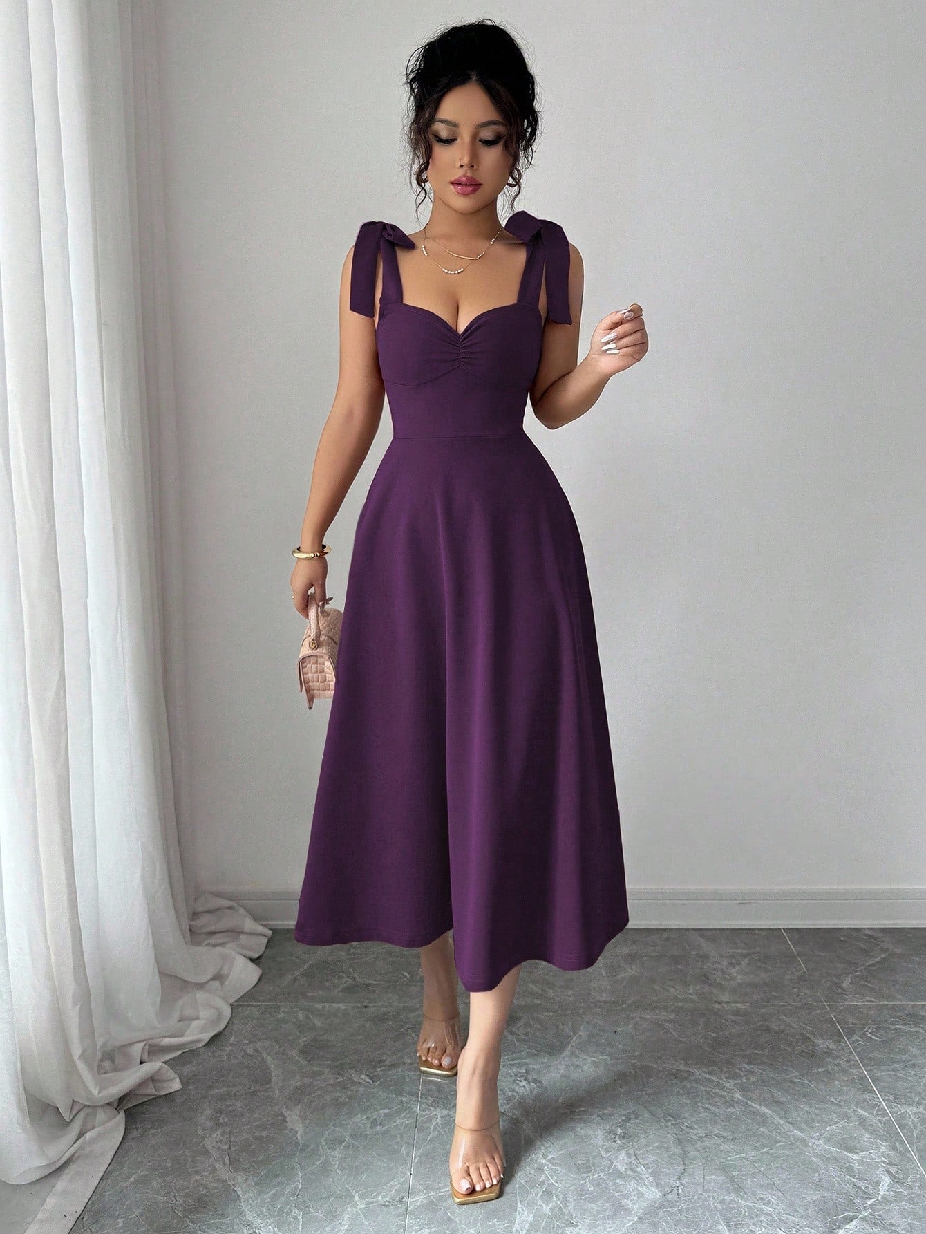 Elenzga Sleeveless Tie-Up Cinched Waist A-Line Elegant Romantic Women
