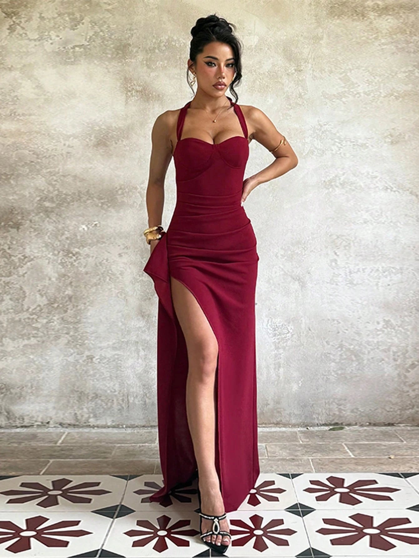 Elegant Sexy Solid Color Party Dress, Featuring Back Slit Design And Asymmetrical/Asymmetrical High Slit To - image 12
