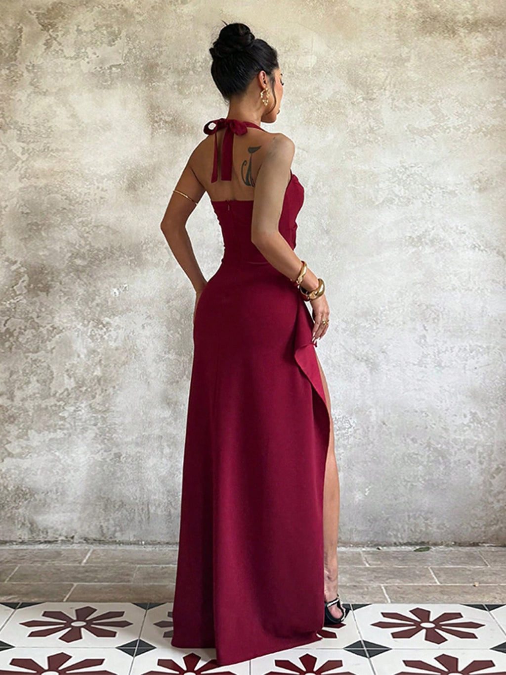 Elegant Sexy Solid Color Party Dress, Featuring Back Slit Design And Asymmetrical/Asymmetrical High Slit To - image 14