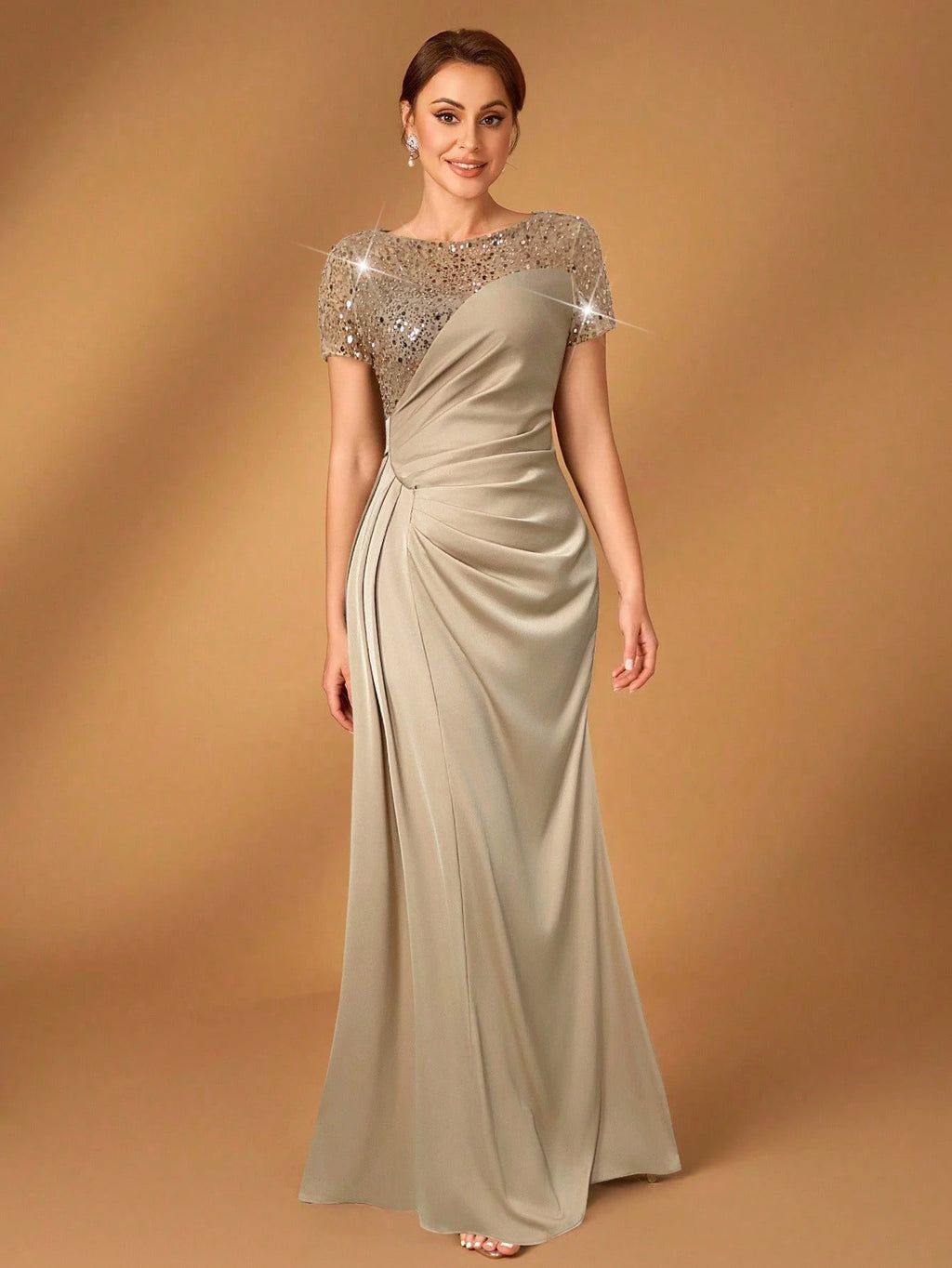 Serin Navy Blue,Winter,Formal,Evening,Elegant Luxurious Pearl & Sequin Embellished Satin Ruched Fishtail Hem - image 4