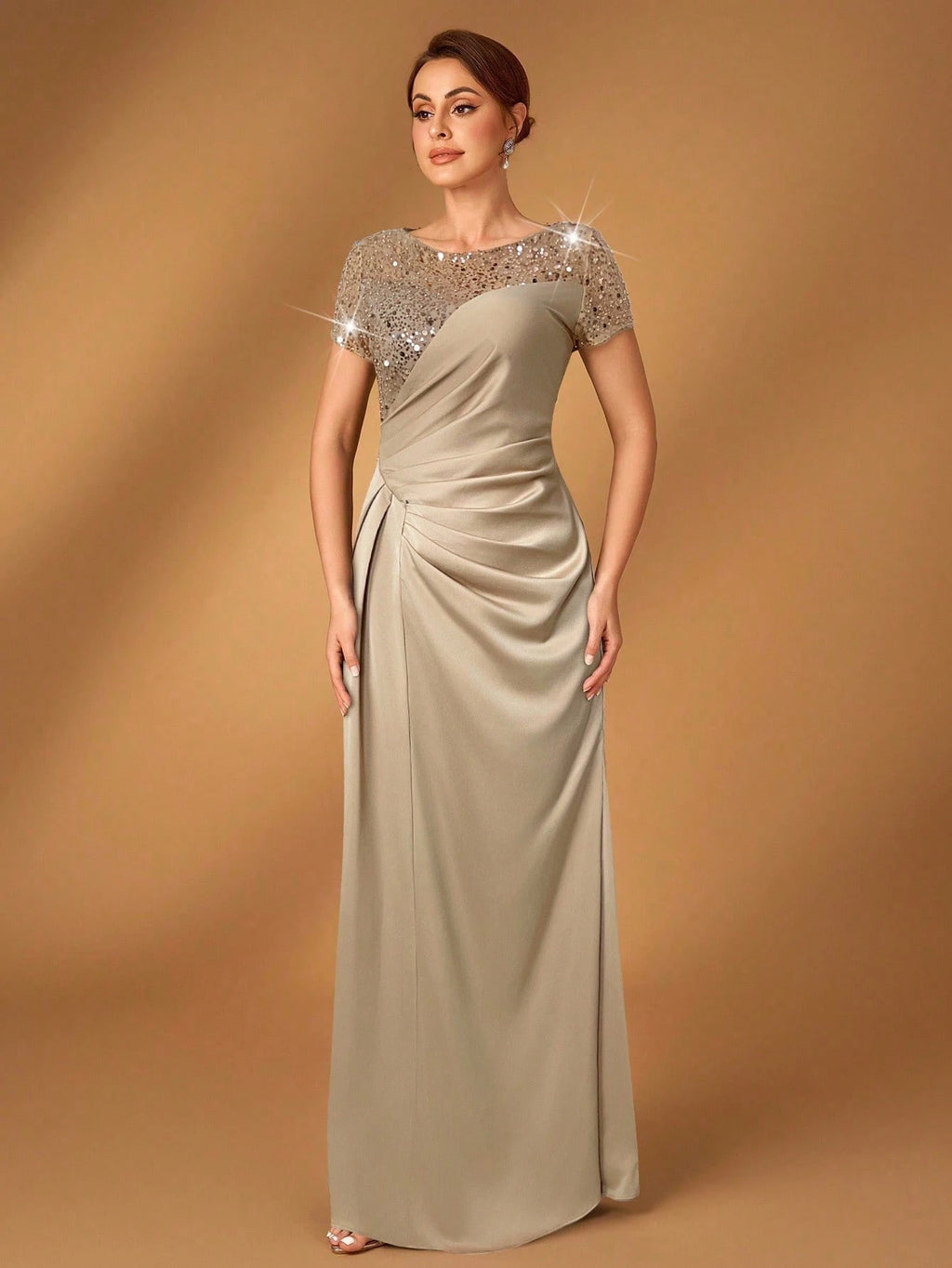 Serin Navy Blue,Winter,Formal,Evening,Elegant Luxurious Pearl & Sequin Embellished Satin Ruched Fishtail Hem - image 5